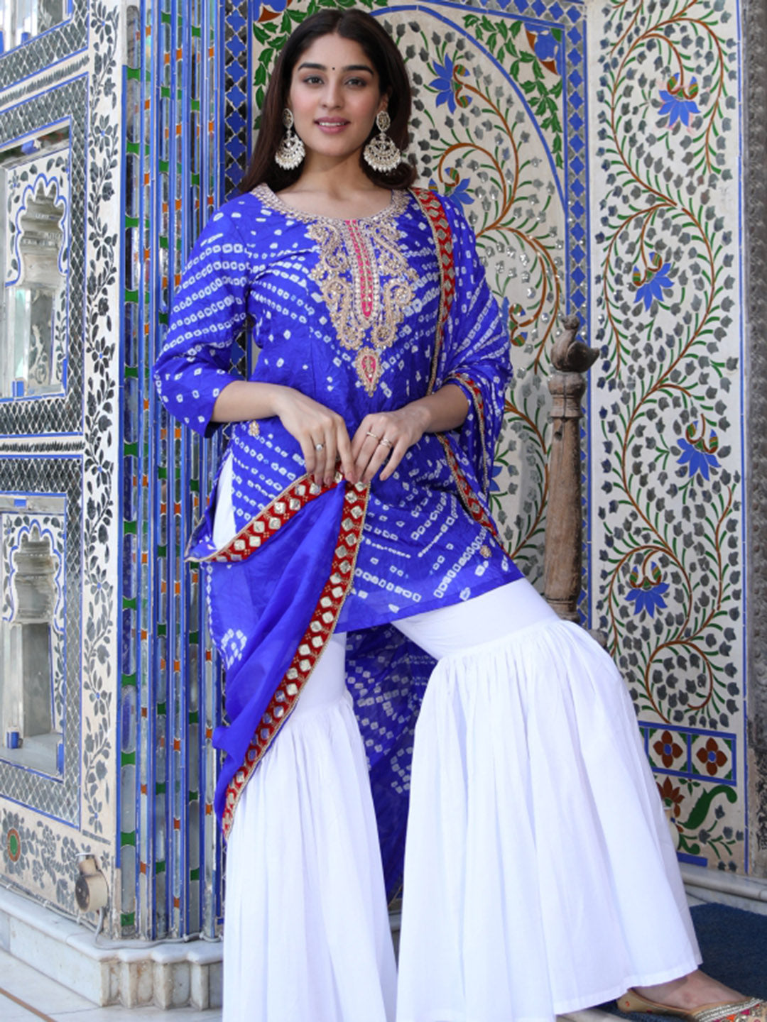 Blue Bandhej Sharara Set