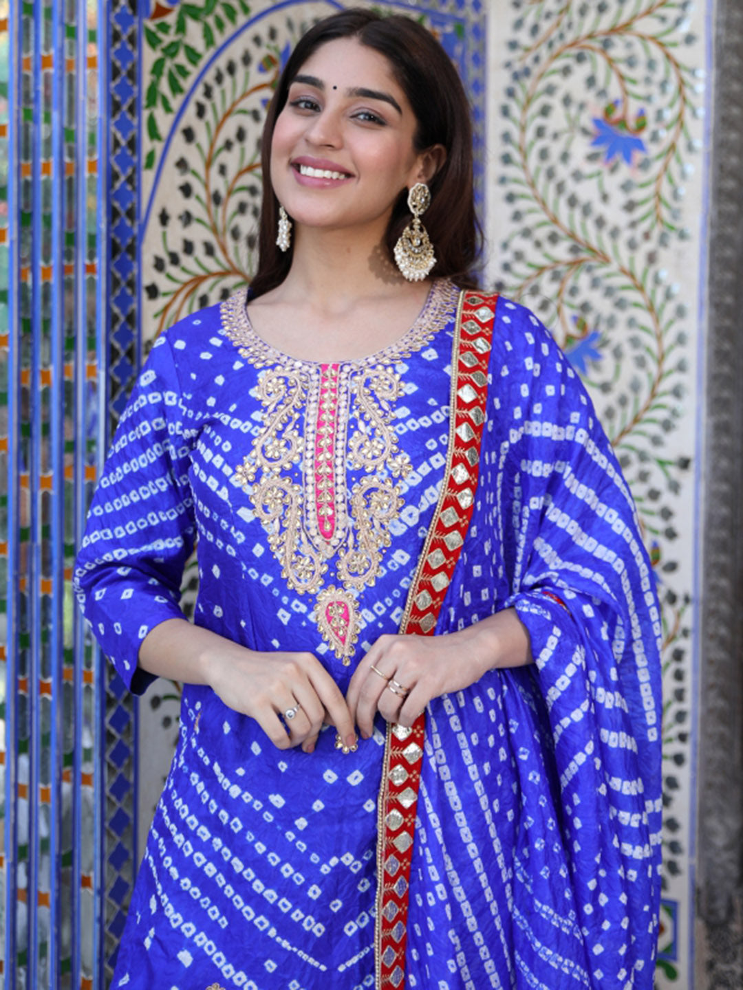 Blue Bandhej Sharara Set
