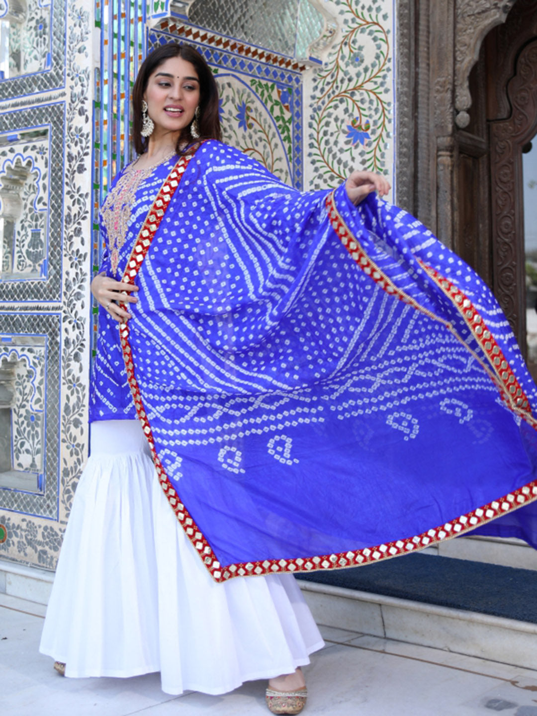 Blue Bandhej Sharara Set