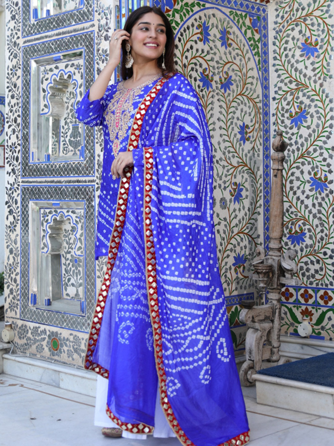 Blue Bandhej Sharara Set