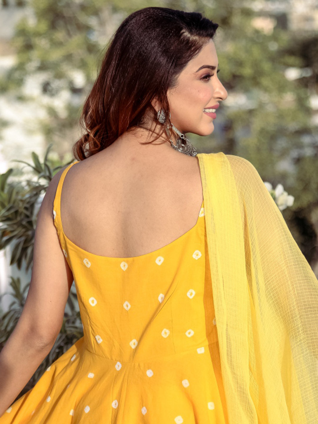 Yellow Bandhej Anarkali Set