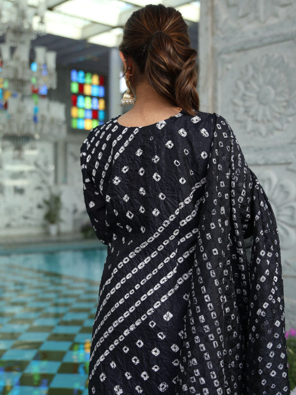 Black Chinon Kurta Sharara Set