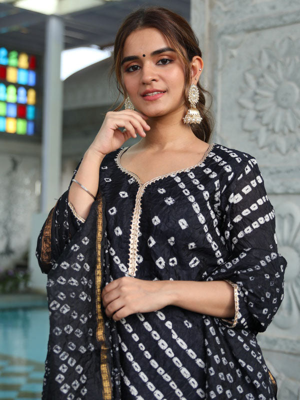 Black Chinon Kurta Sharara Set