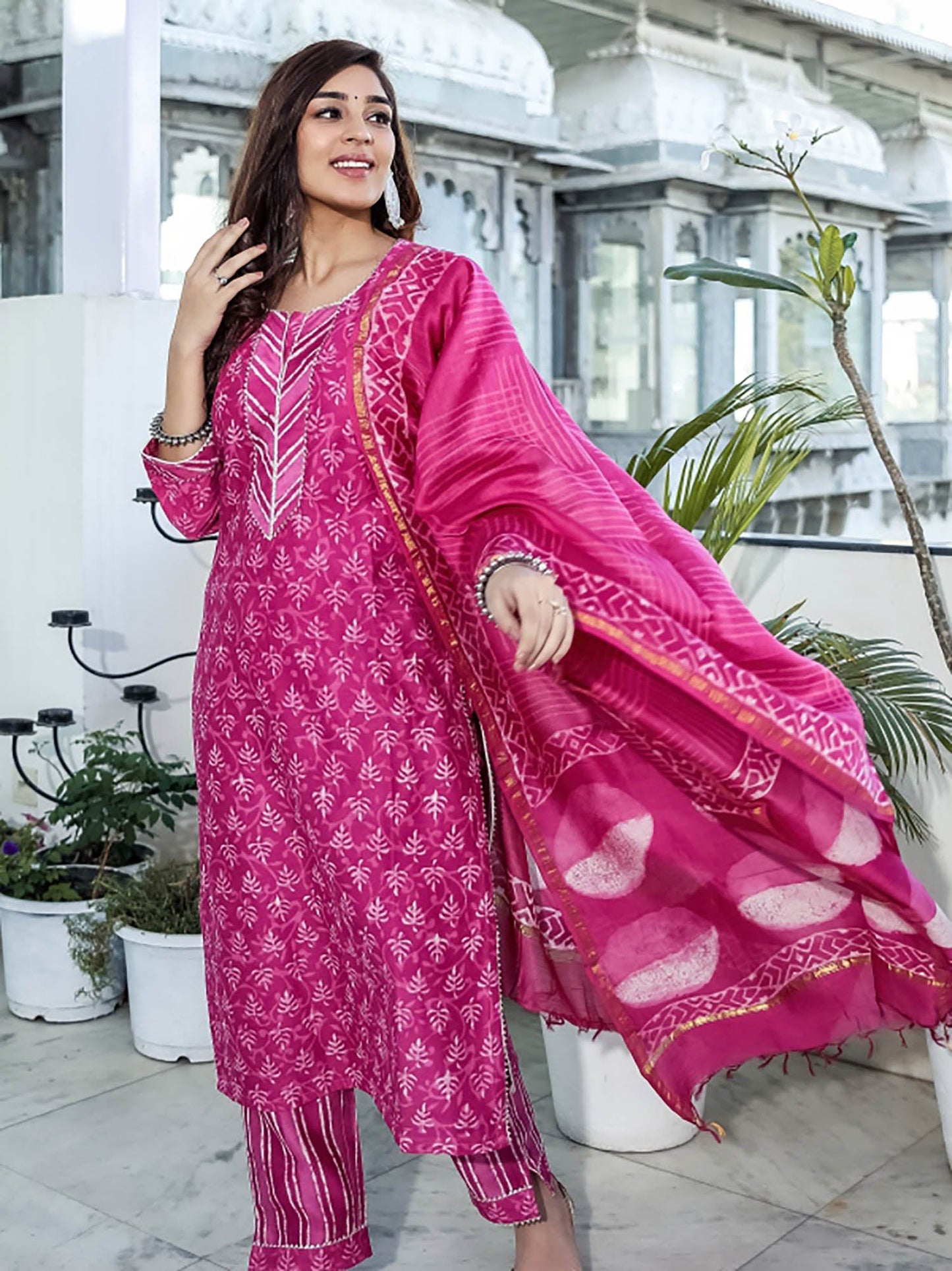 Pink Chanderi Suit Set