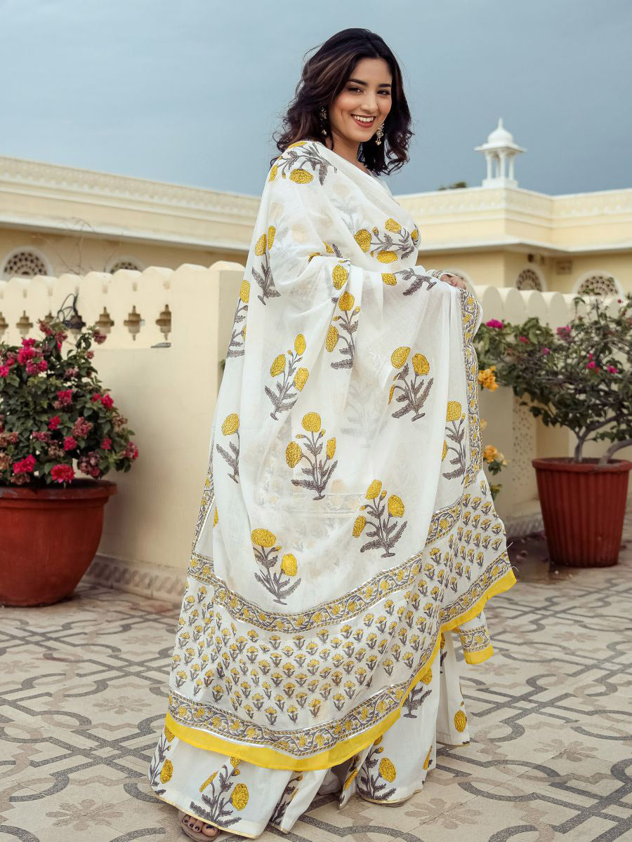 White Block Sharara Set
