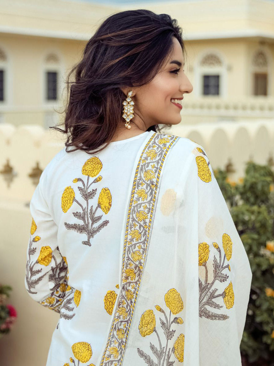 White Block Sharara Set