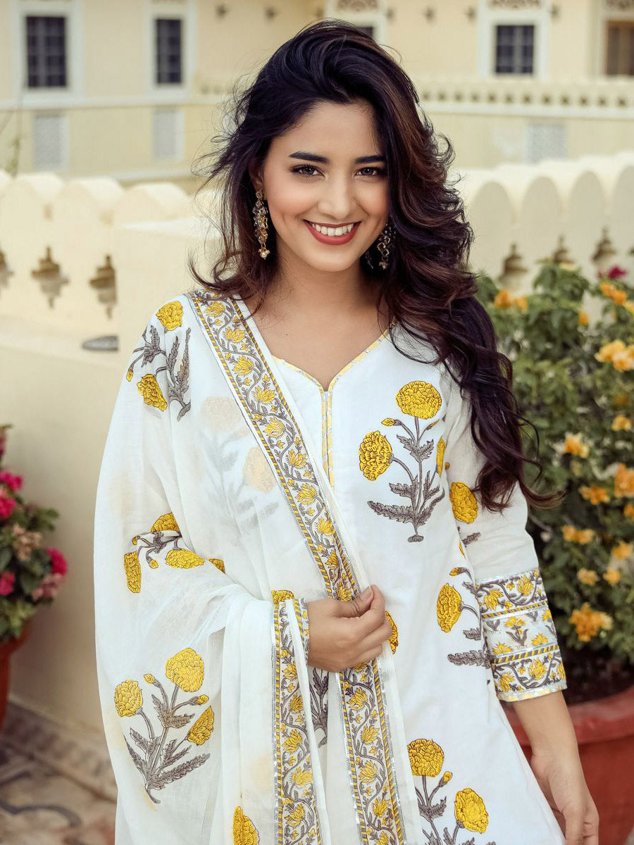 White Block Sharara Set