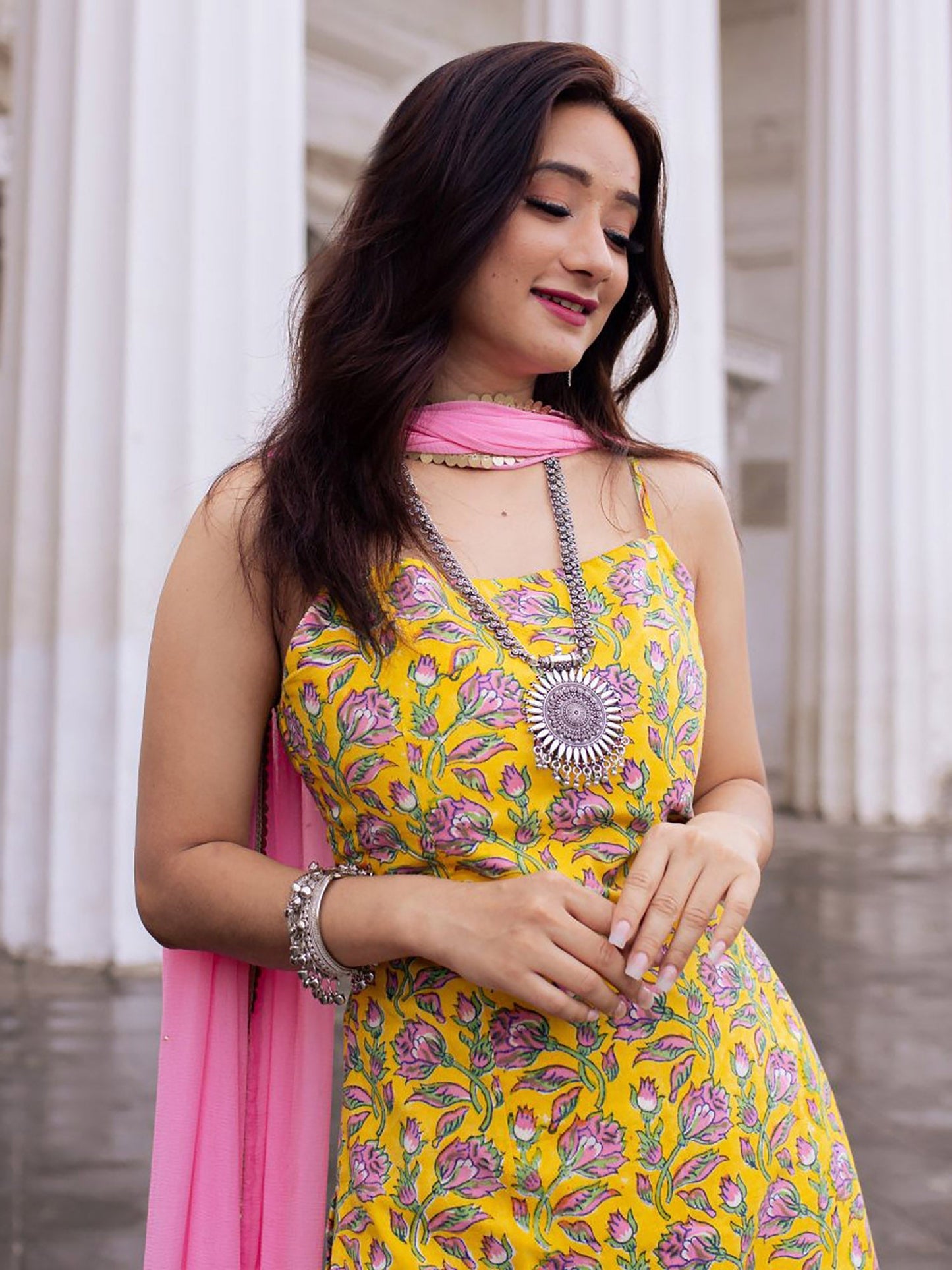 Yellow Printed Suit Set