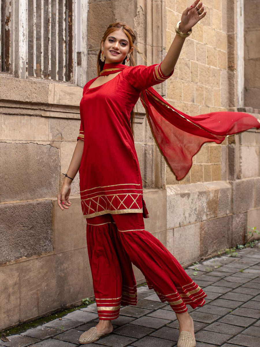 Red Sharara Gota Set