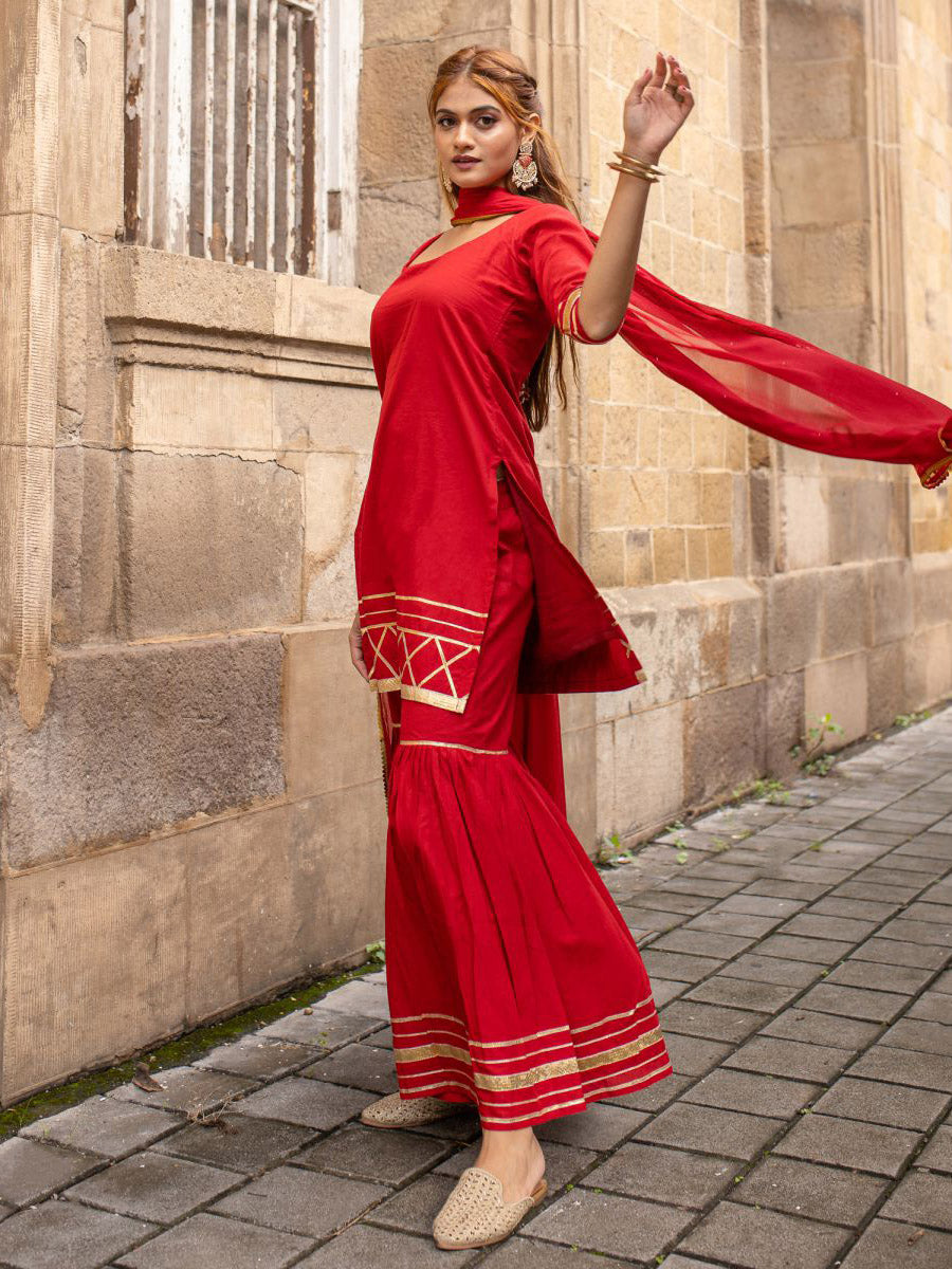 Red Sharara Gota Set