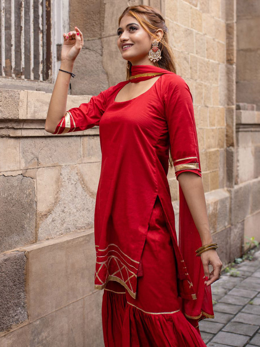 Red Sharara Gota Set