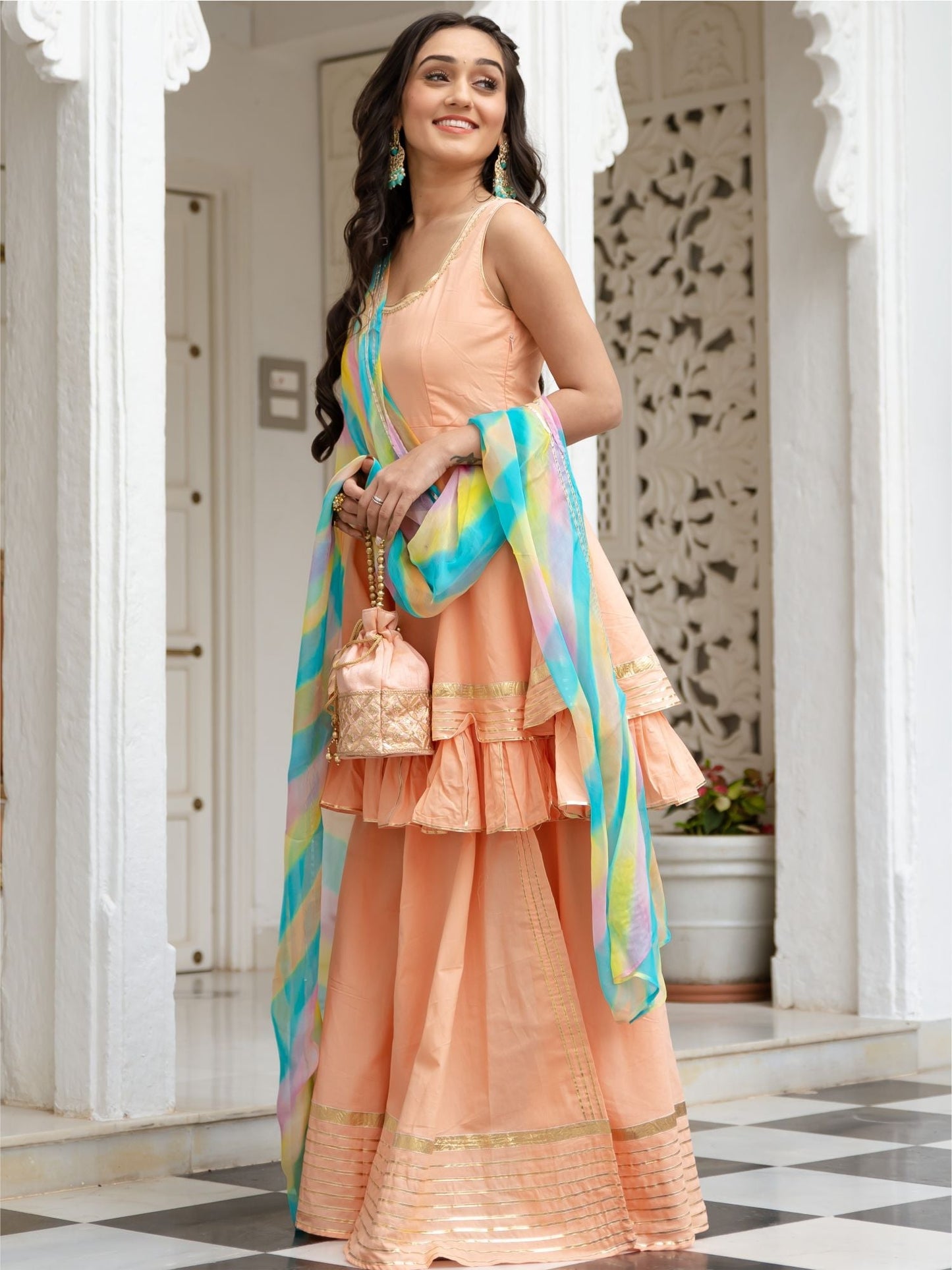 Peach Cotton Kurta and Palazzo Without Dupptta