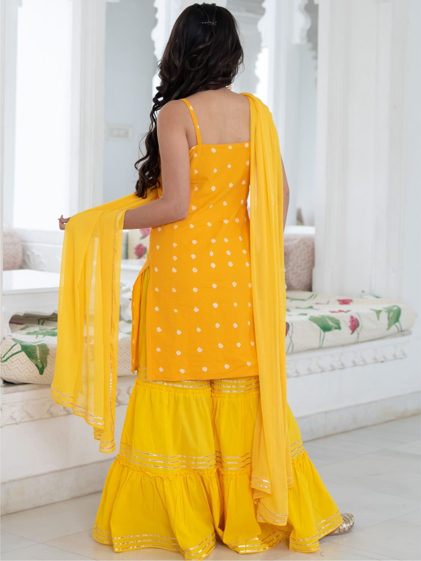 Bandhani Tie-Dye Short Kurta and Sharara Set