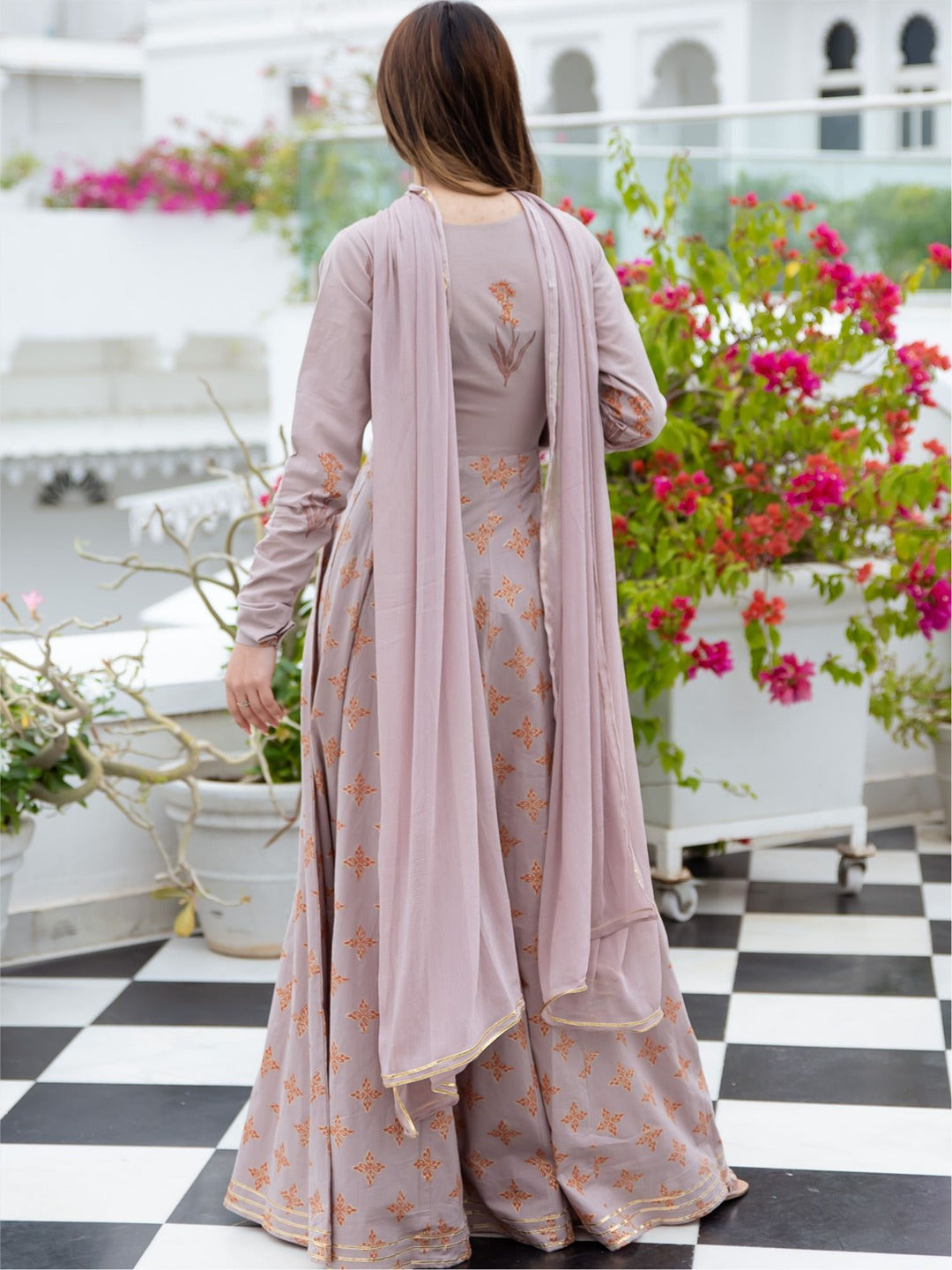 Cotton Printed Flared Anarkali With Dupatta