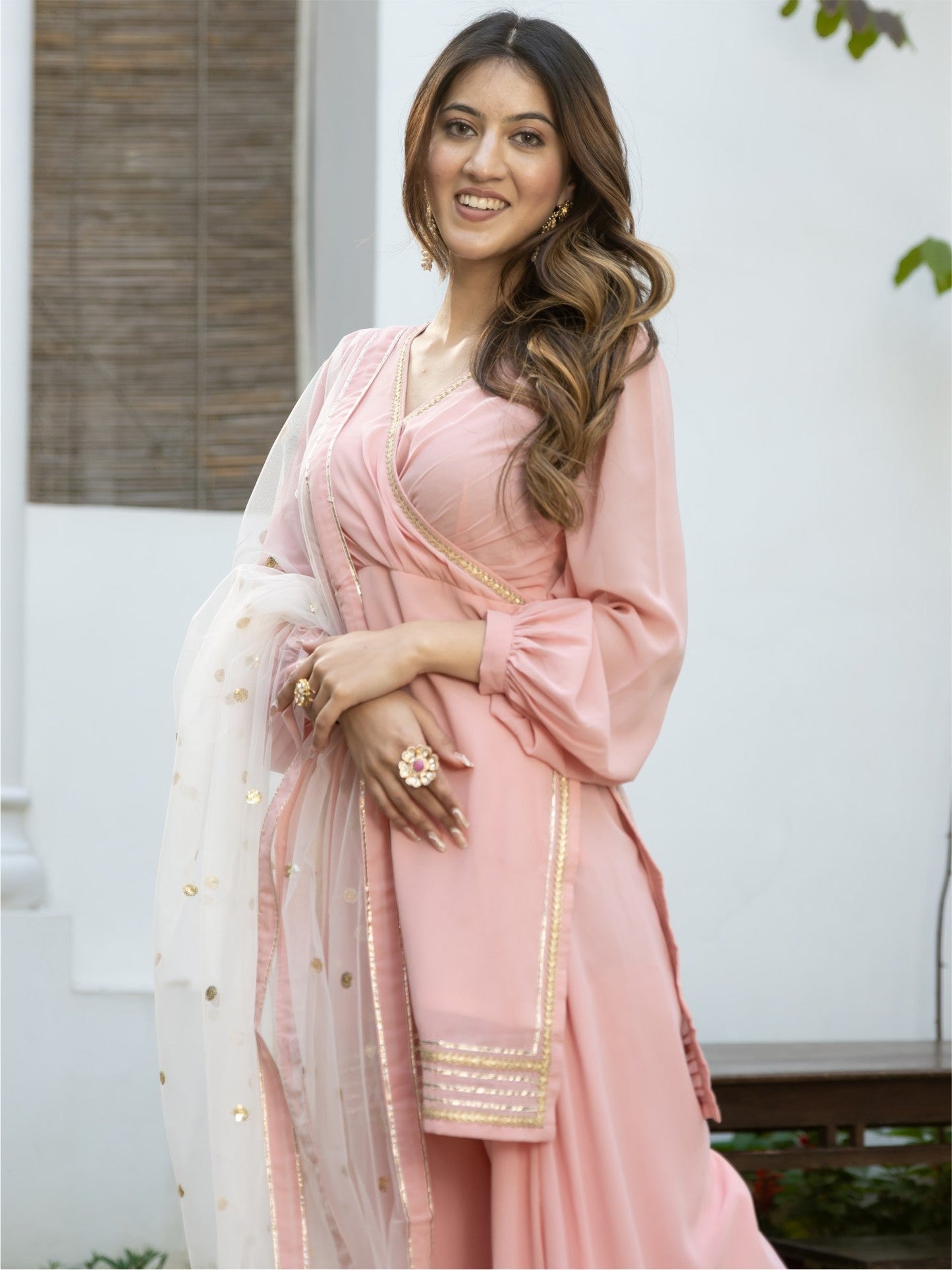 Baby Pink Kurta Flared Palazzo Set