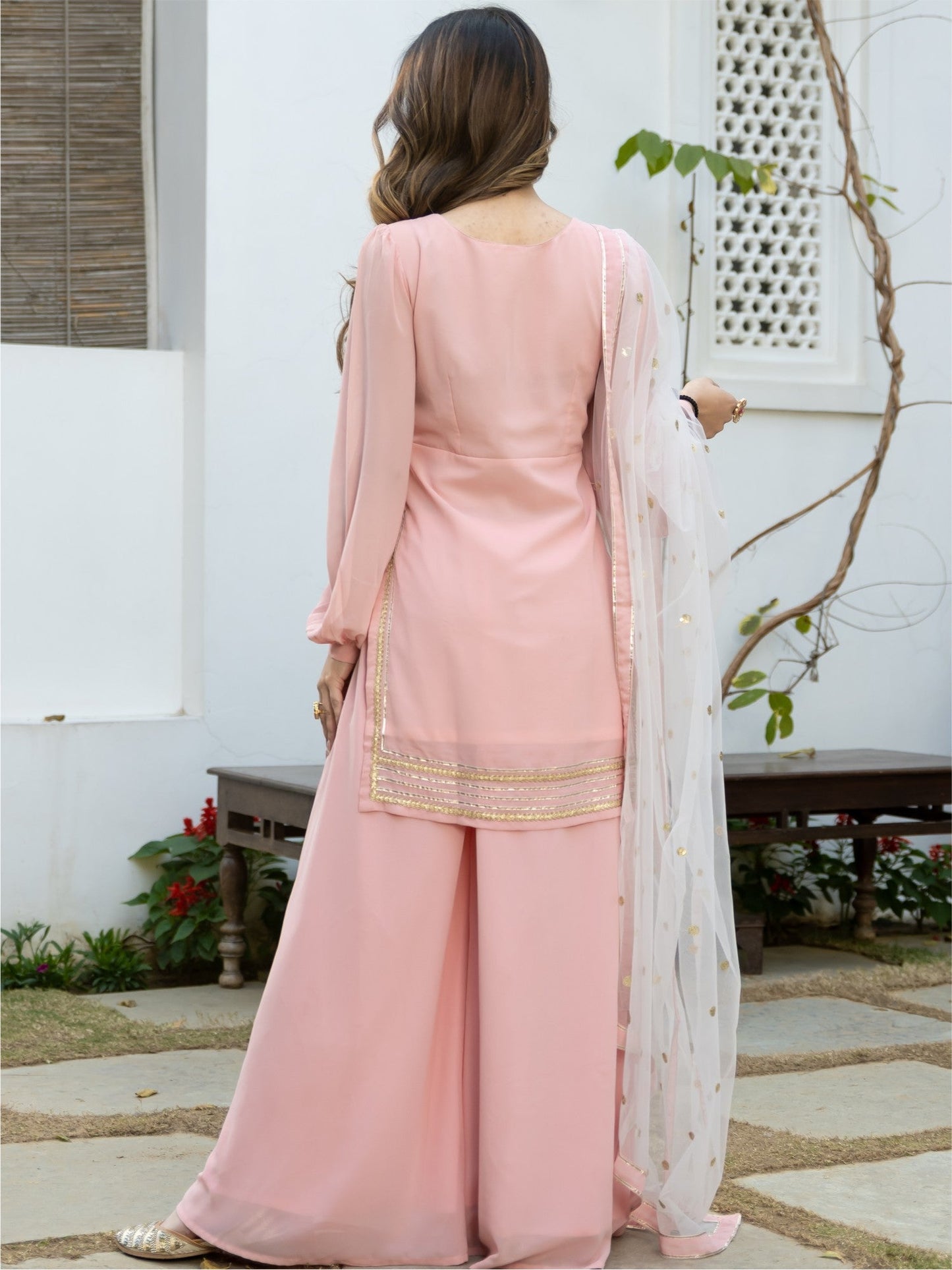Baby Pink Kurta Flared Palazzo Set
