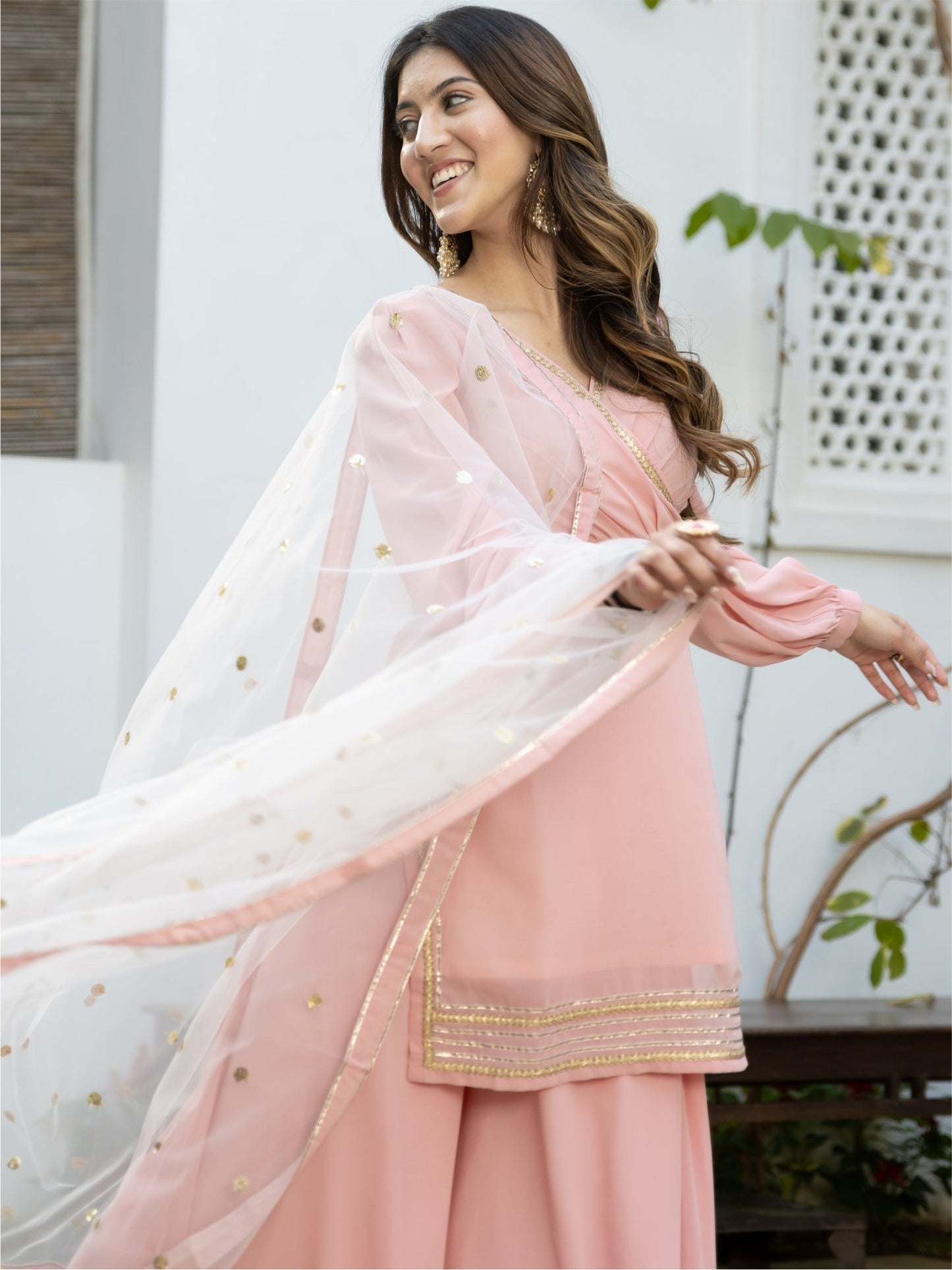 Baby Pink Kurta Flared Palazzo Set