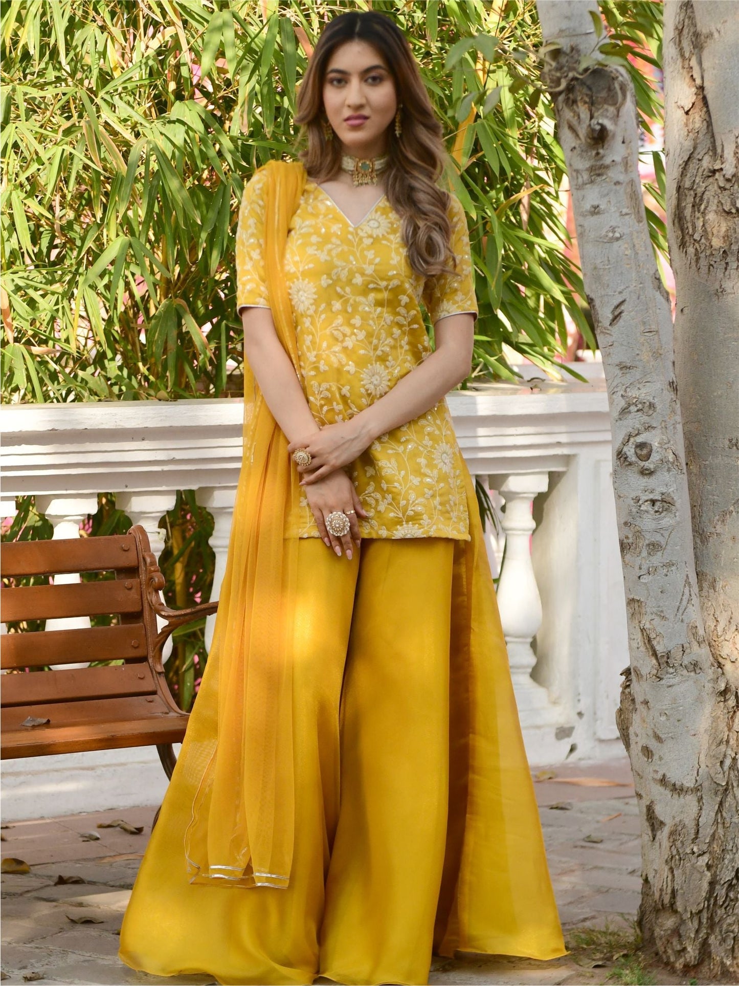 Yellow Embroidered Kurta and Palazzo Set