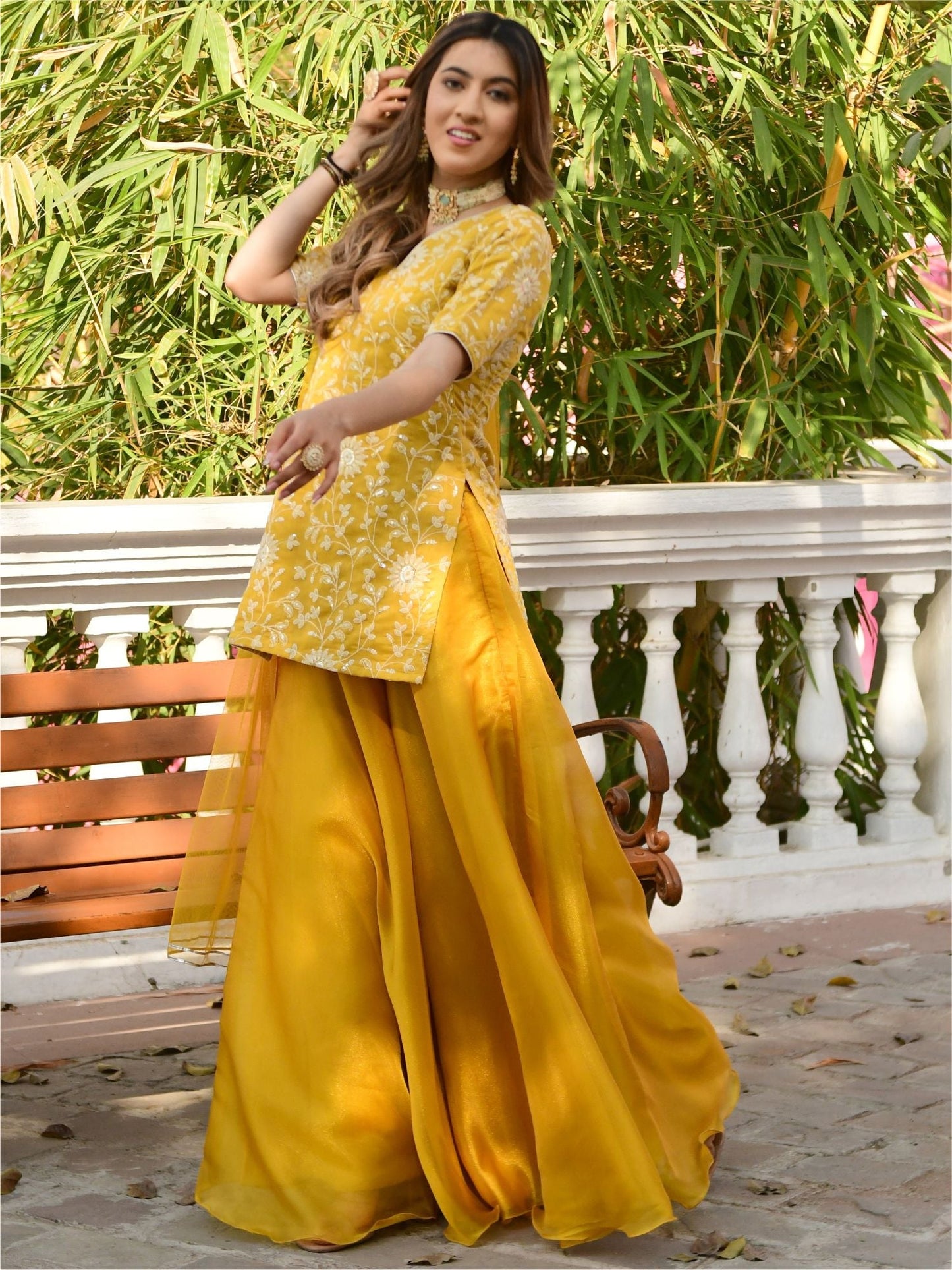 Yellow Embroidered Kurta and Palazzo Set