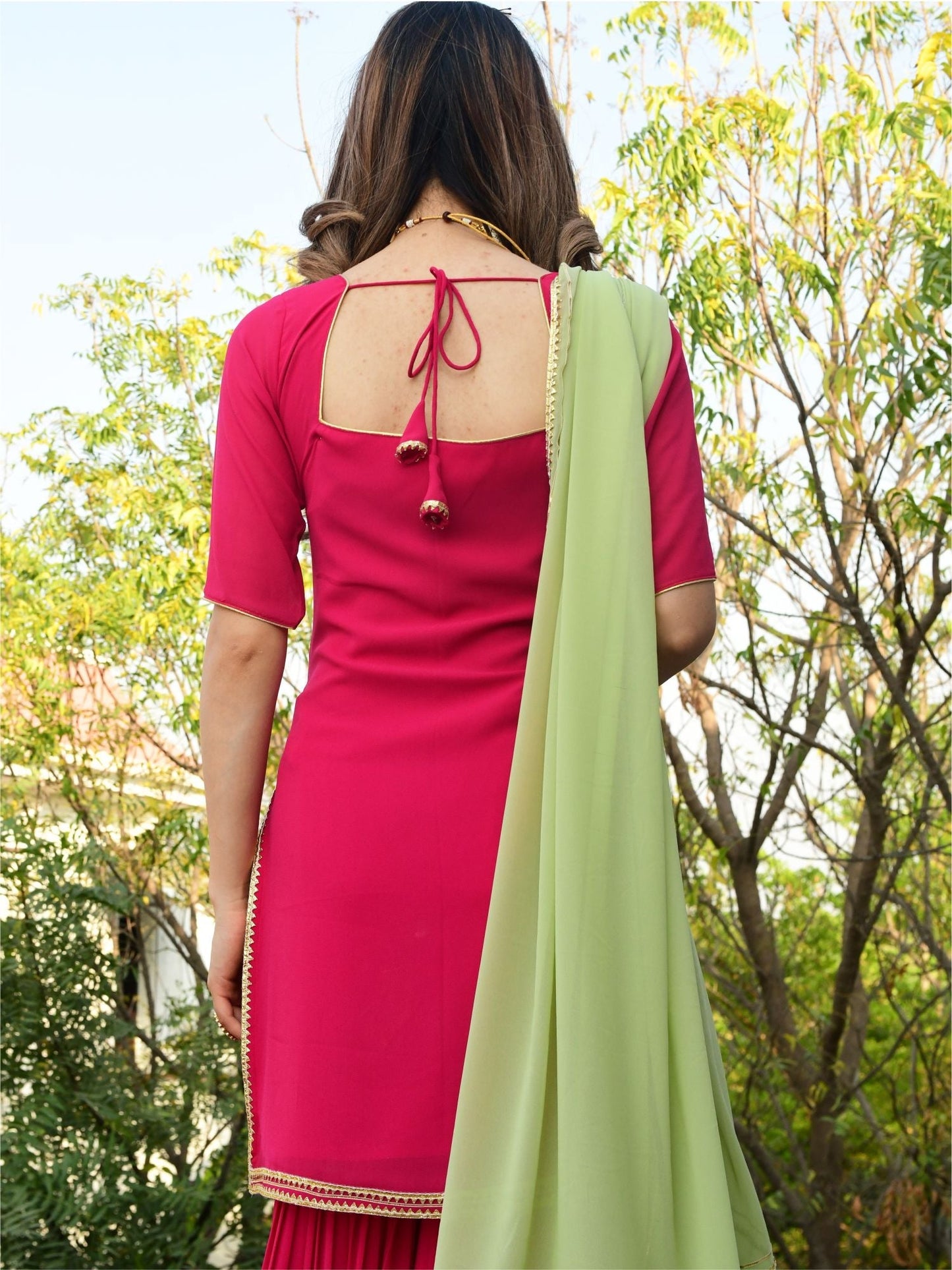 Pink georgette kurta and sharara set