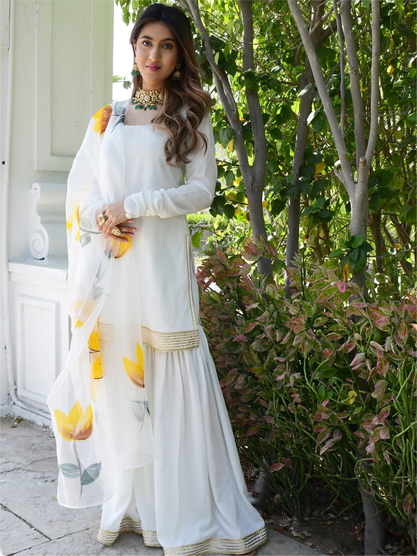 White Kurta And Sharara Set