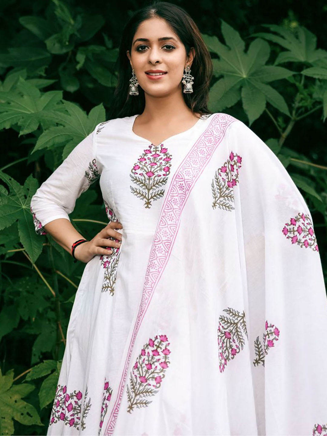 White Block Print Kurta Pant Set