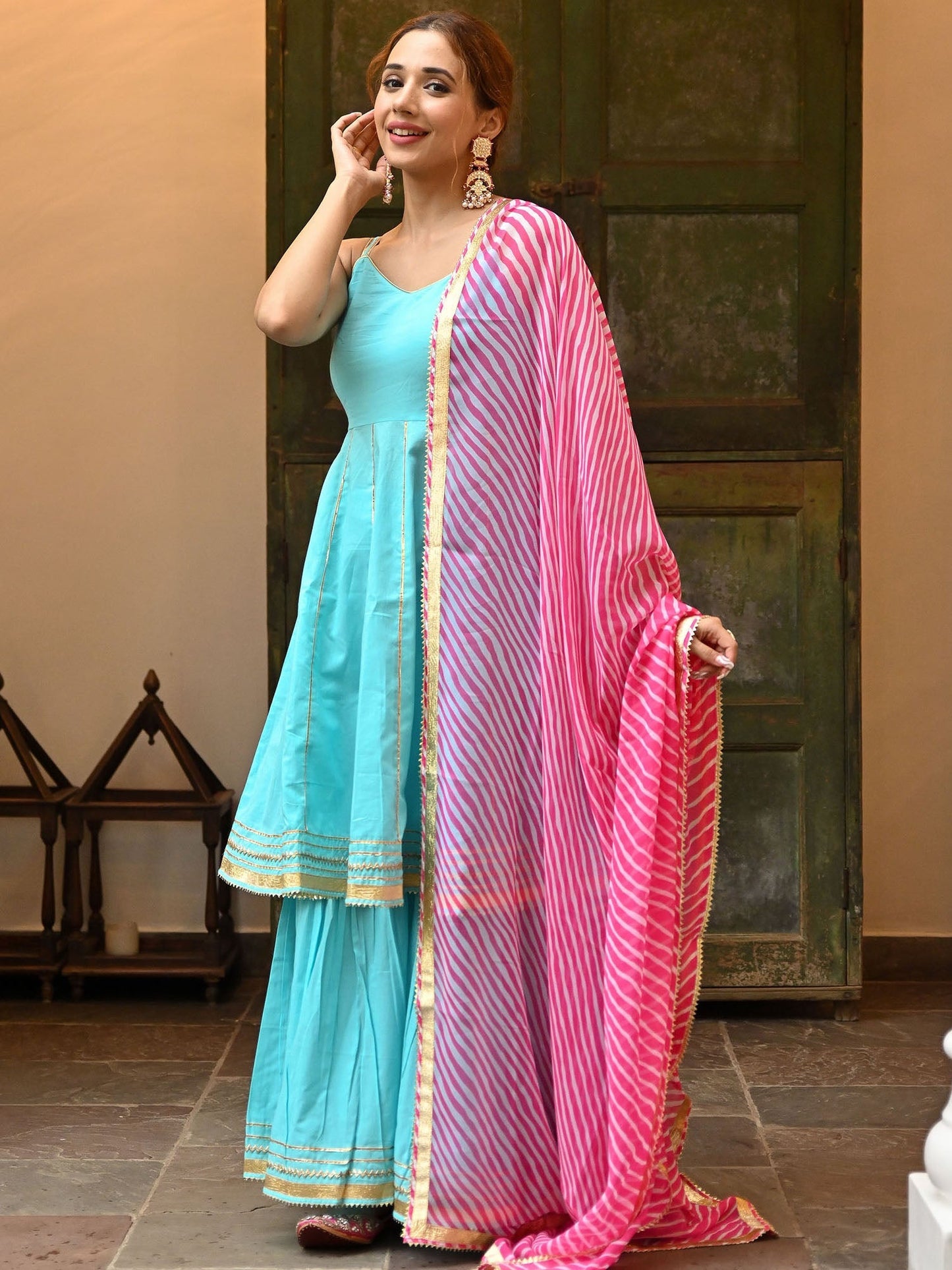 Blue Leheriya Sharara Set
