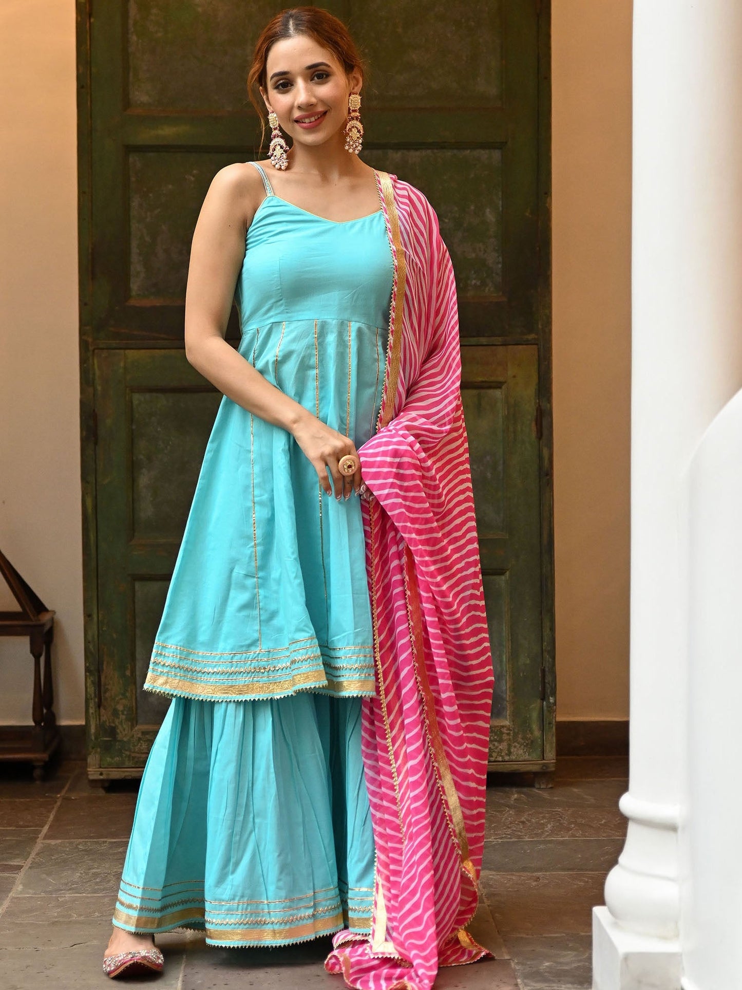 Blue Leheriya Sharara Set