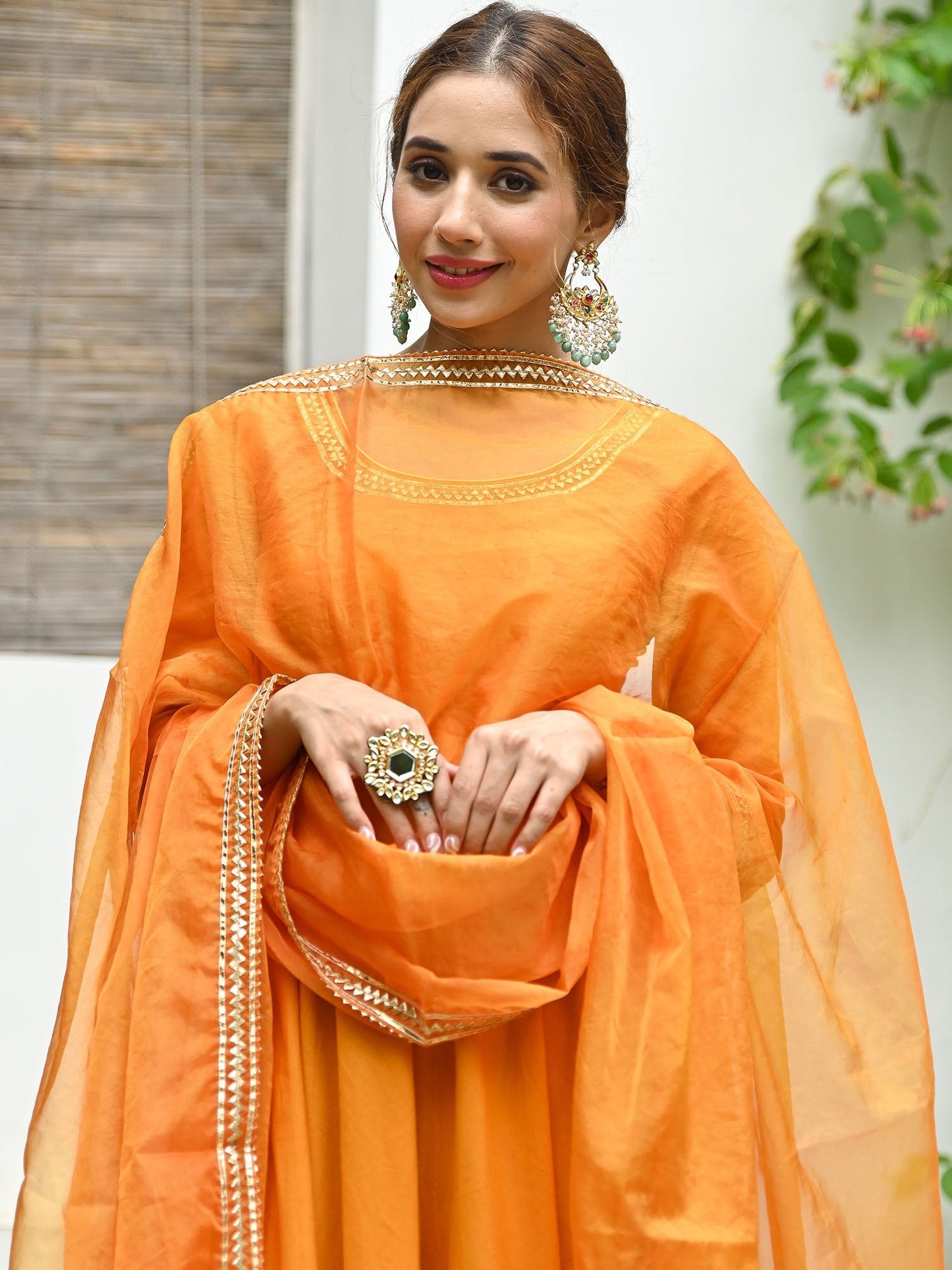 Orange Cotton Anarkali Set