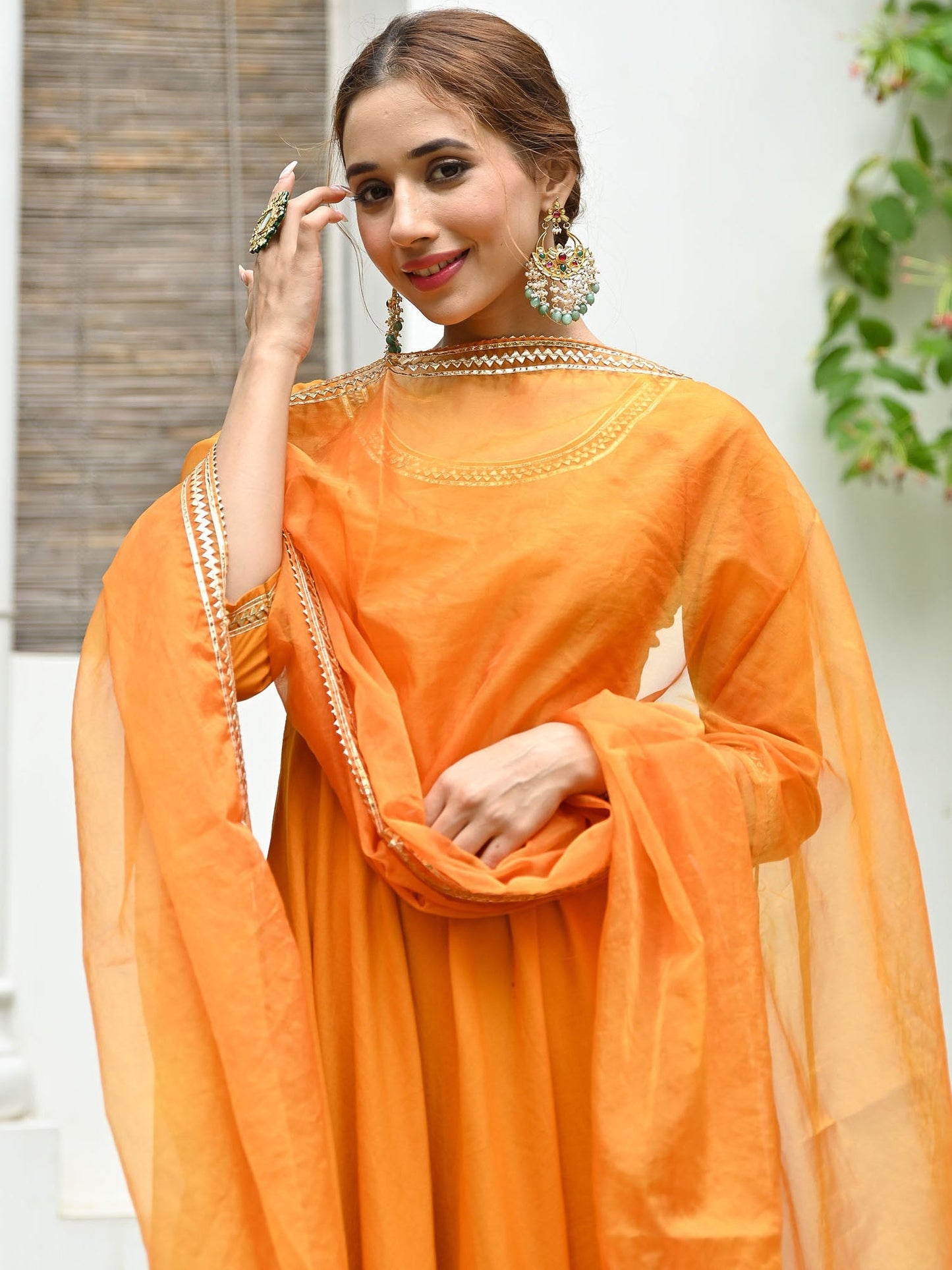 Orange Cotton Anarkali Set