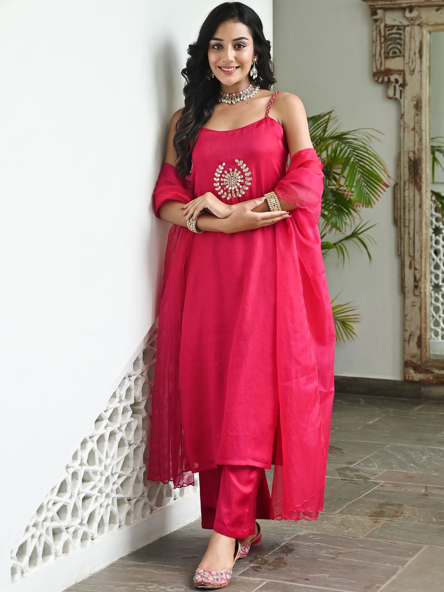 Hot Pink Handwork Kurta Set