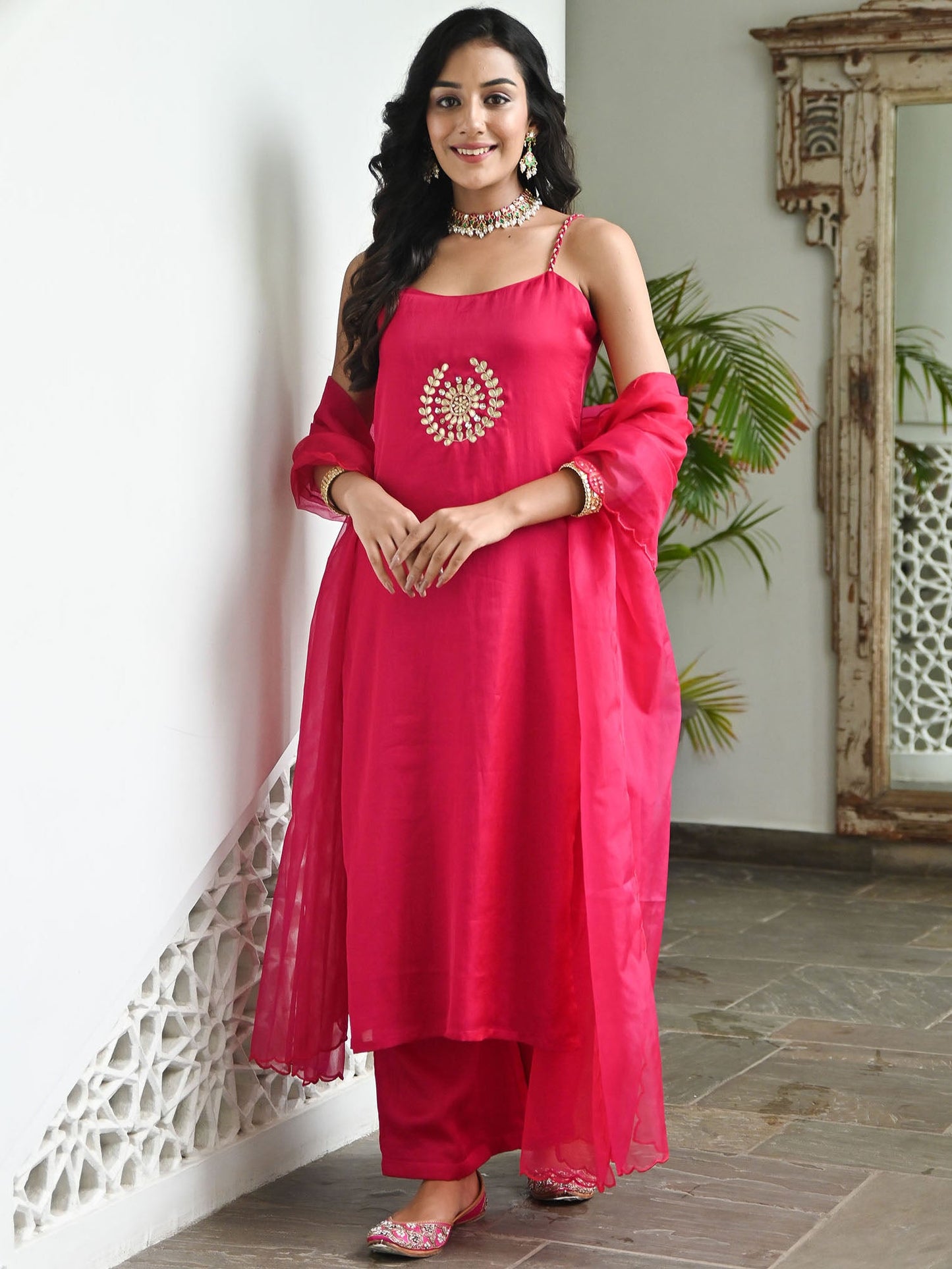 Hot Pink Handwork Kurta Set