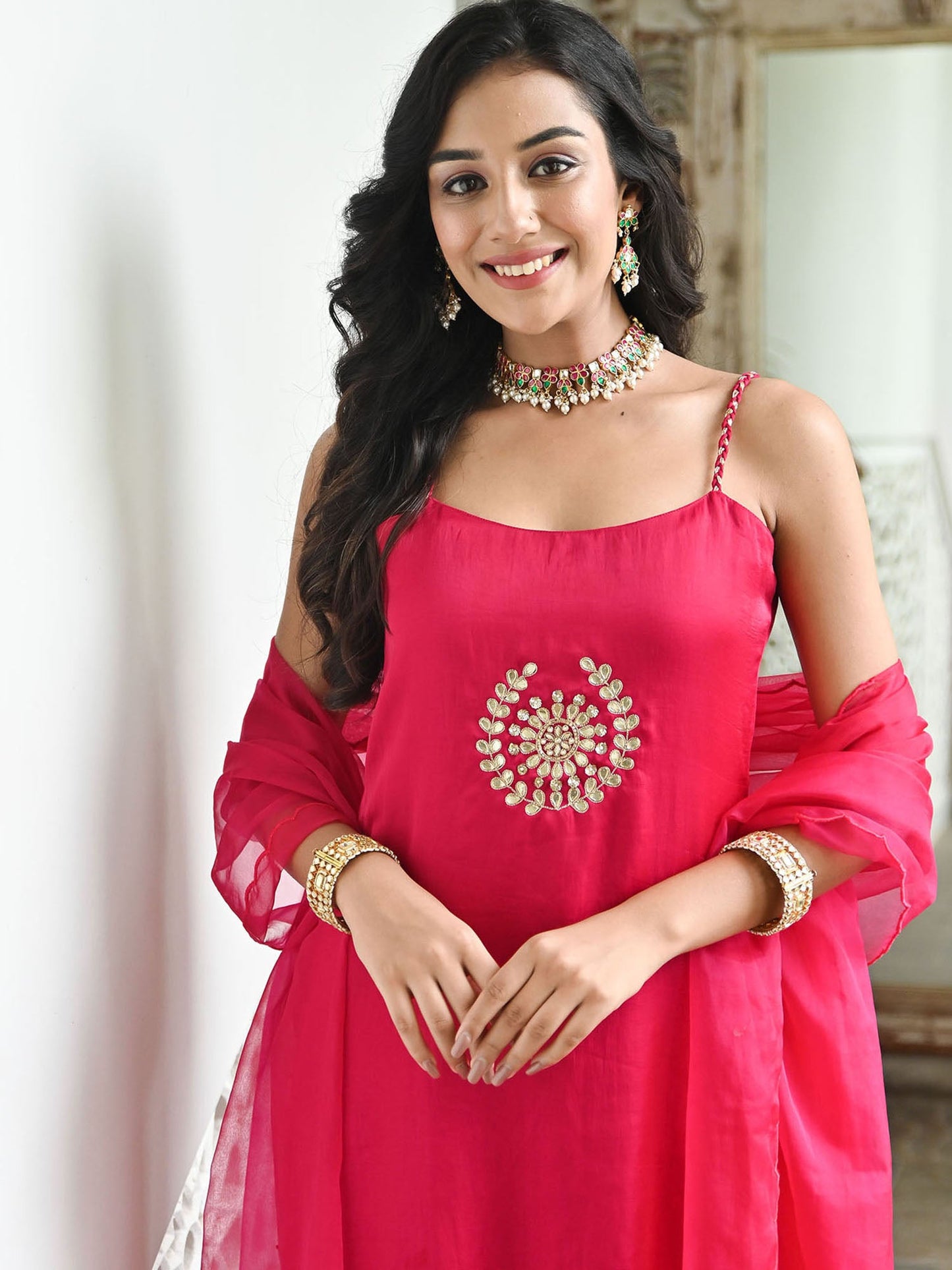 Hot Pink Handwork Kurta Set