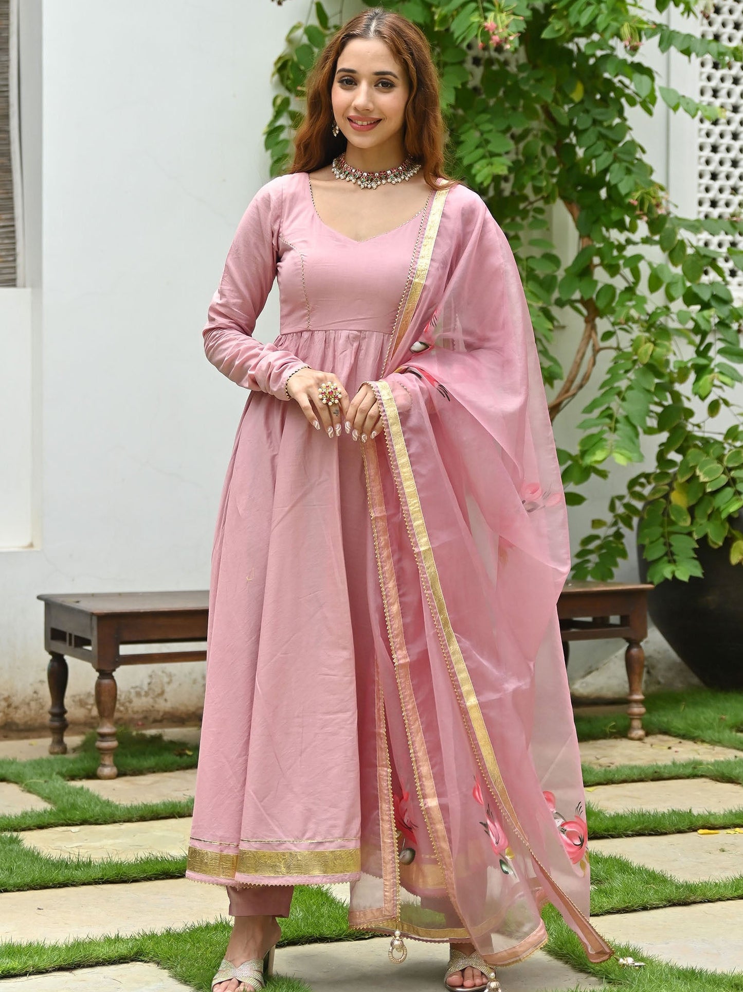 Onion Pink Hand Paint Organza Set