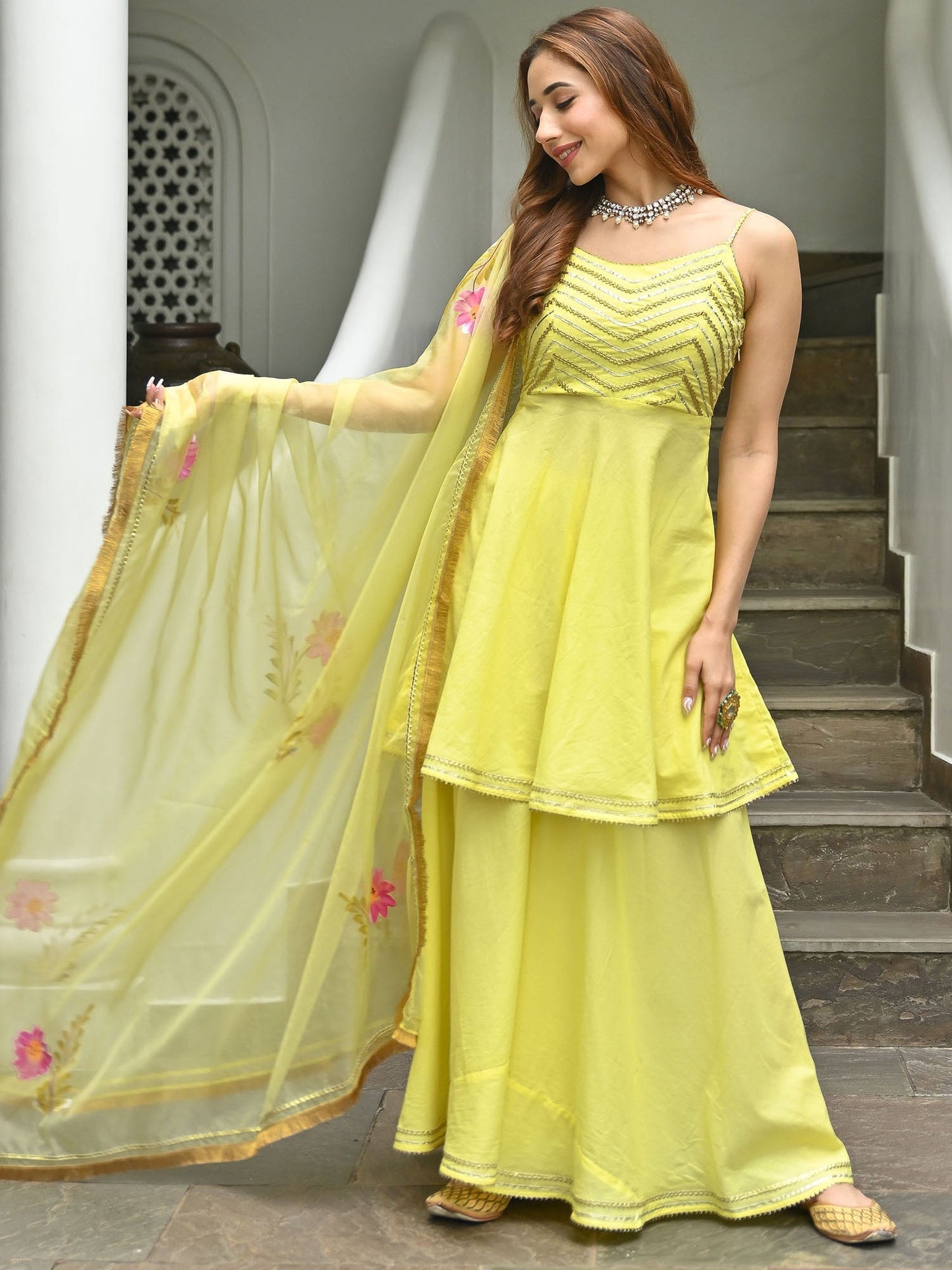 Yellow Hand Paint Organza Set