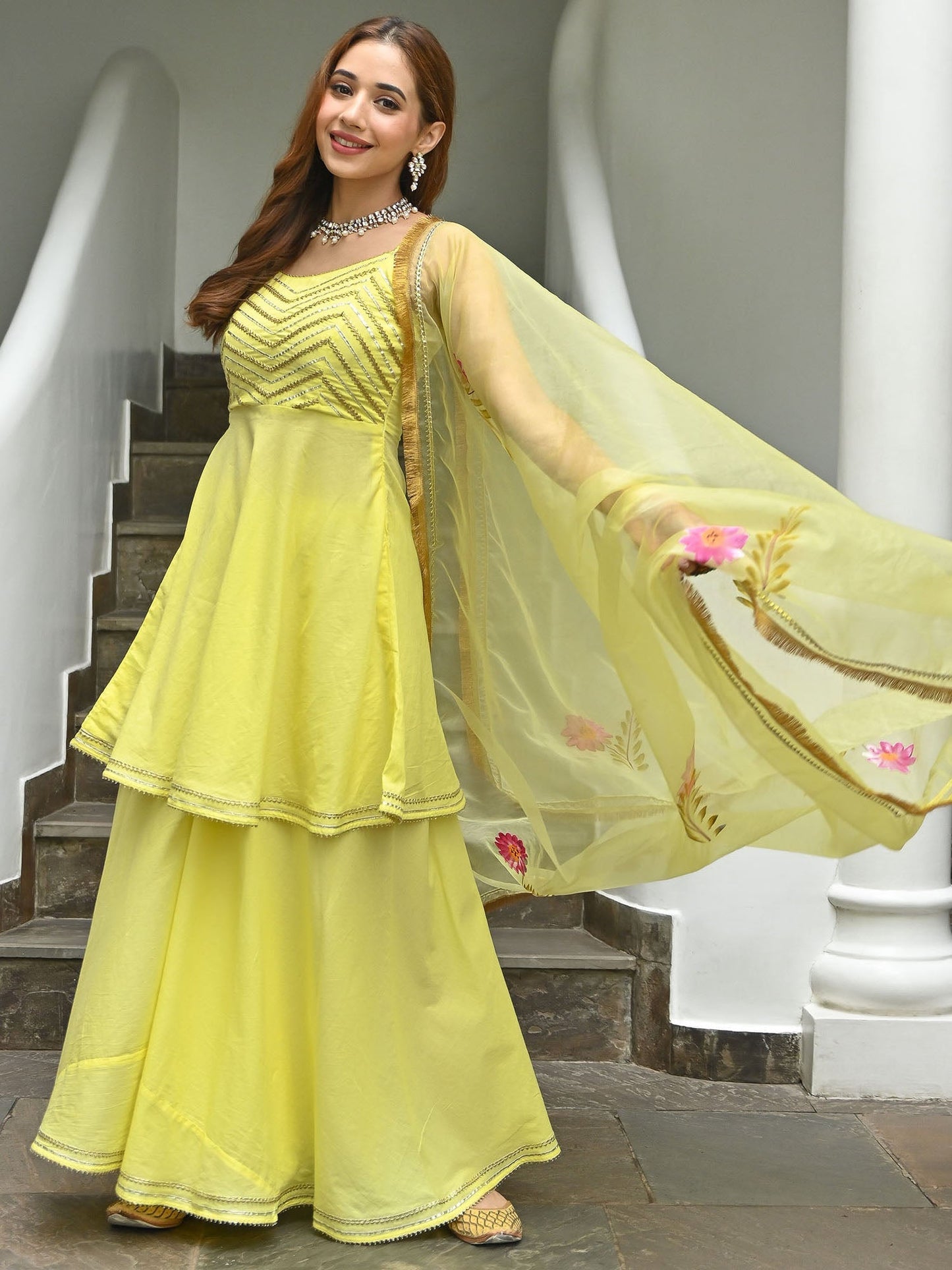Yellow Hand Paint Organza Set