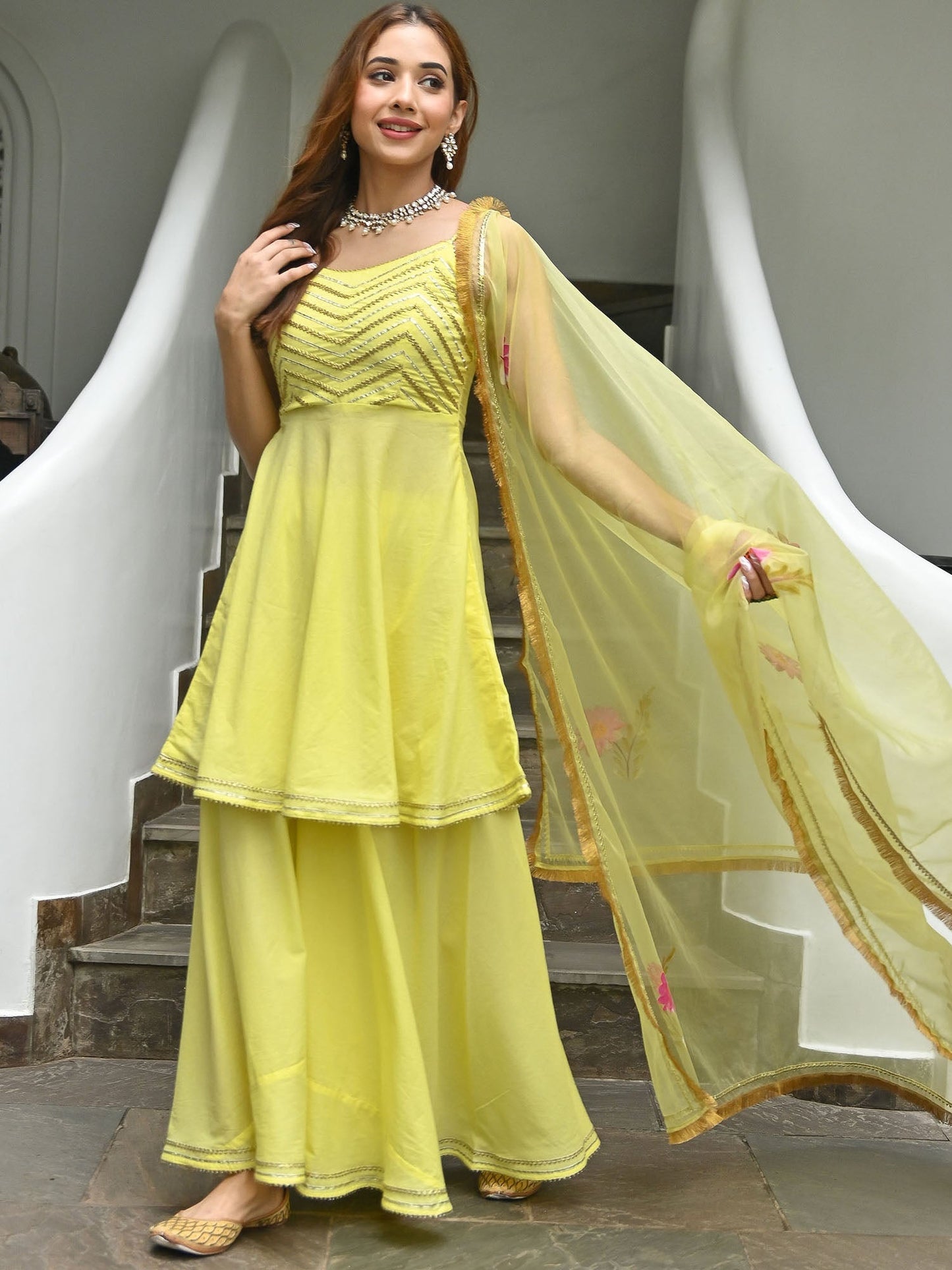 Yellow Hand Paint Organza Set