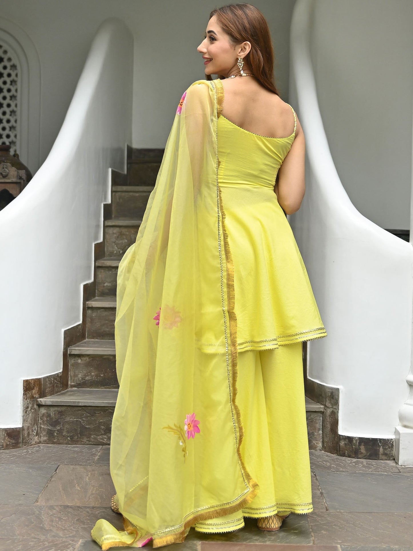 Yellow Hand Paint Organza Set