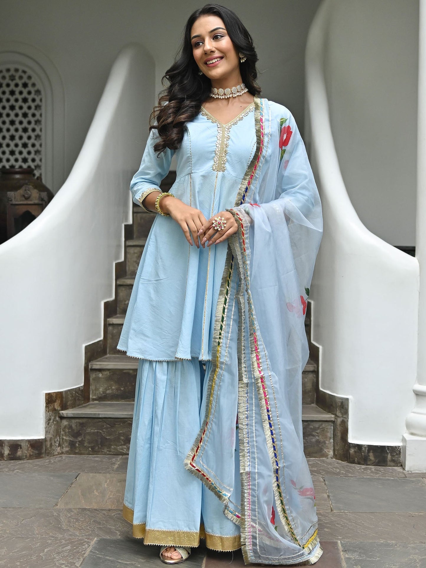 Sky Blue Hand Paint organza set