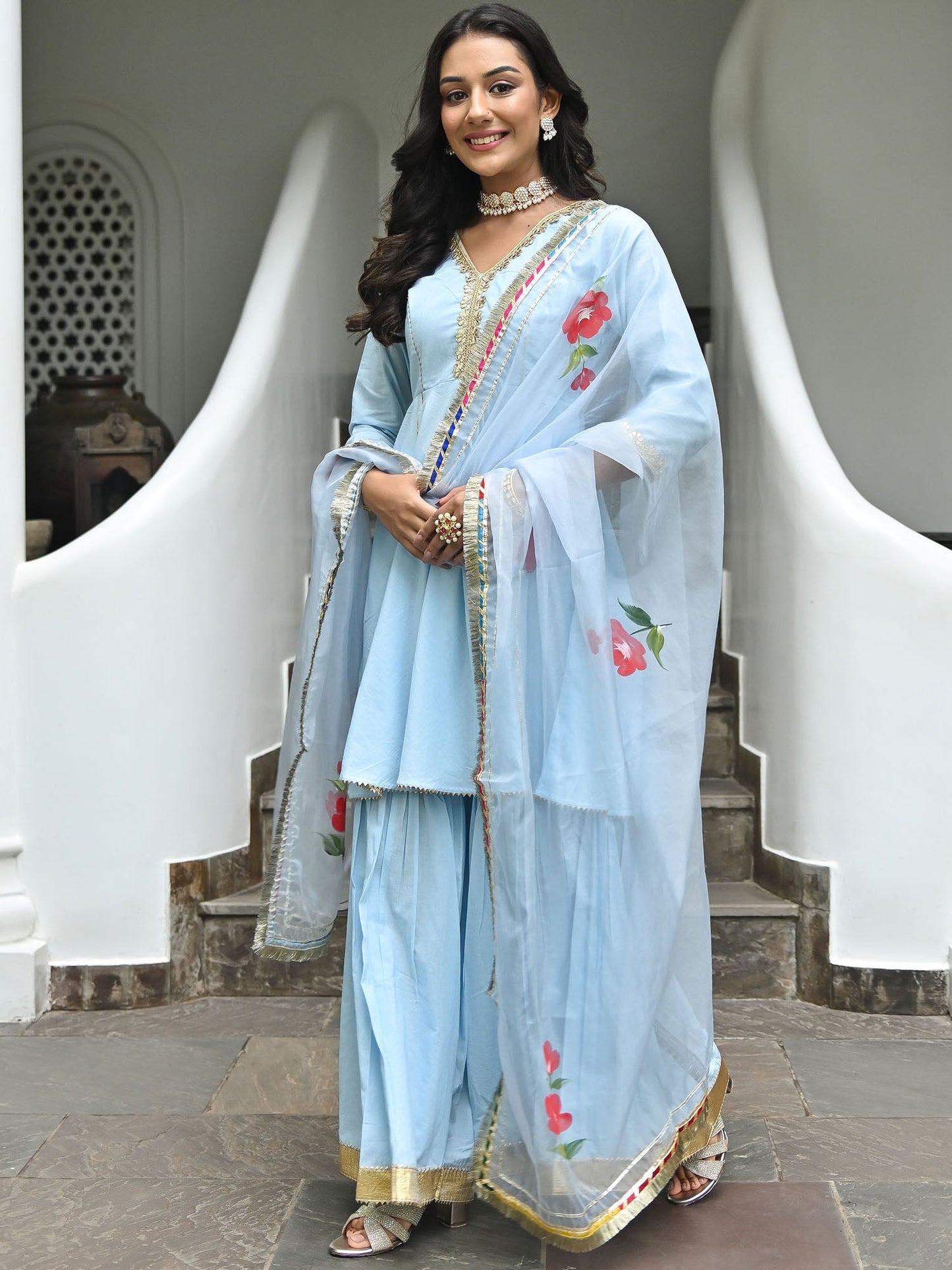Sky Blue Hand Paint organza set