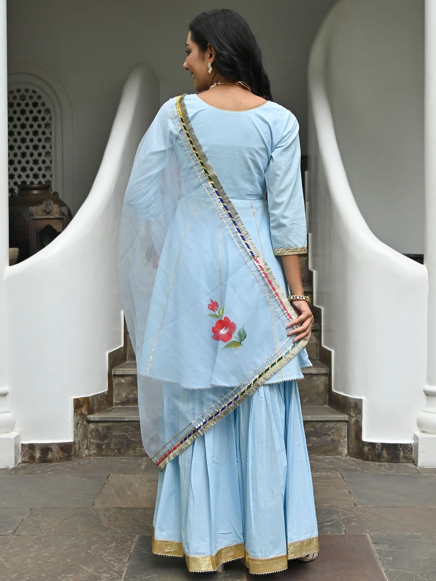 Sky Blue Hand Paint organza set