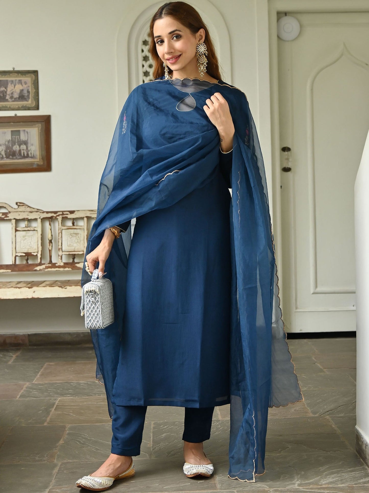 Navy Blue Handwork Kurta Set