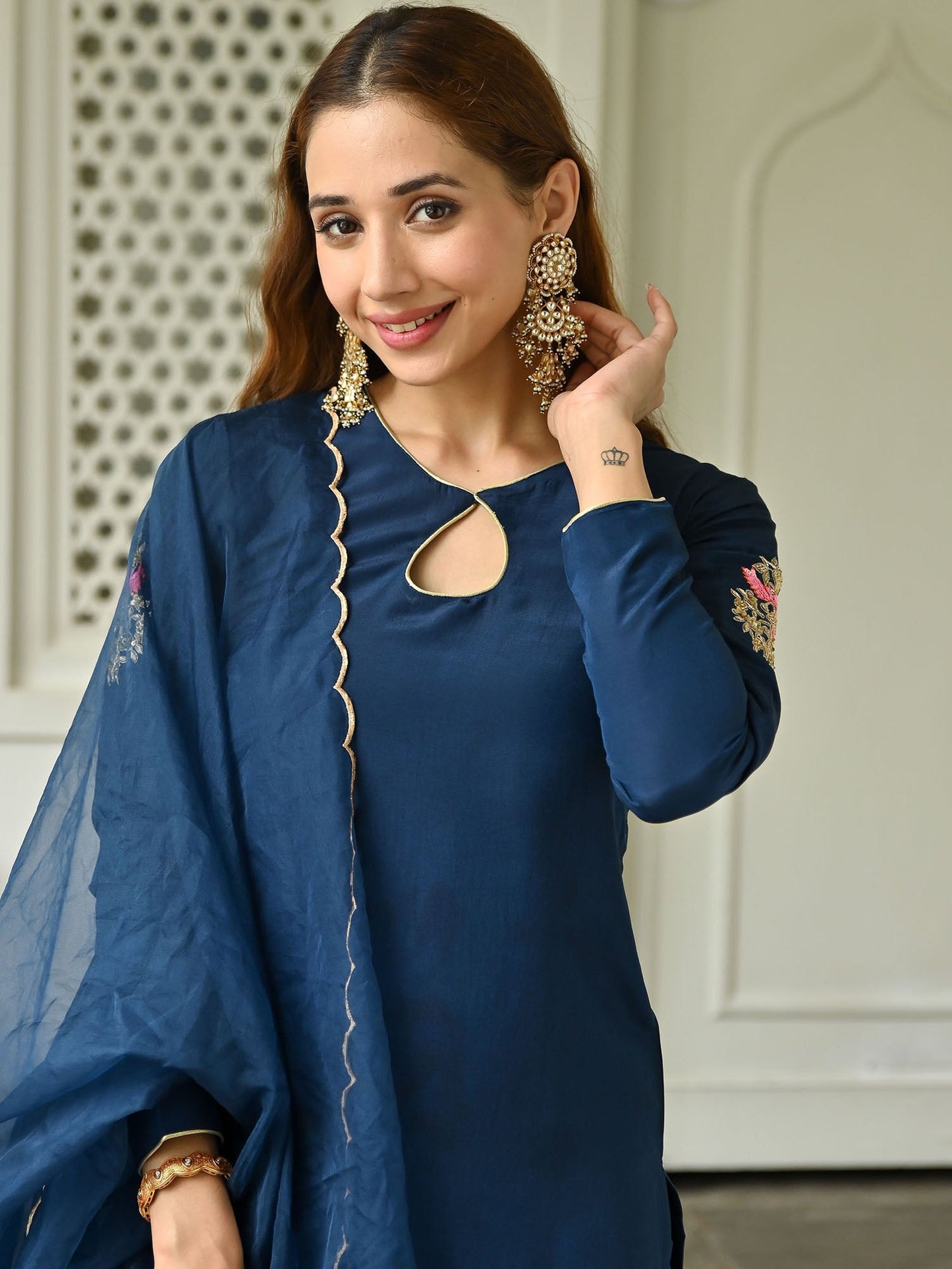 Navy Blue Handwork Kurta Set