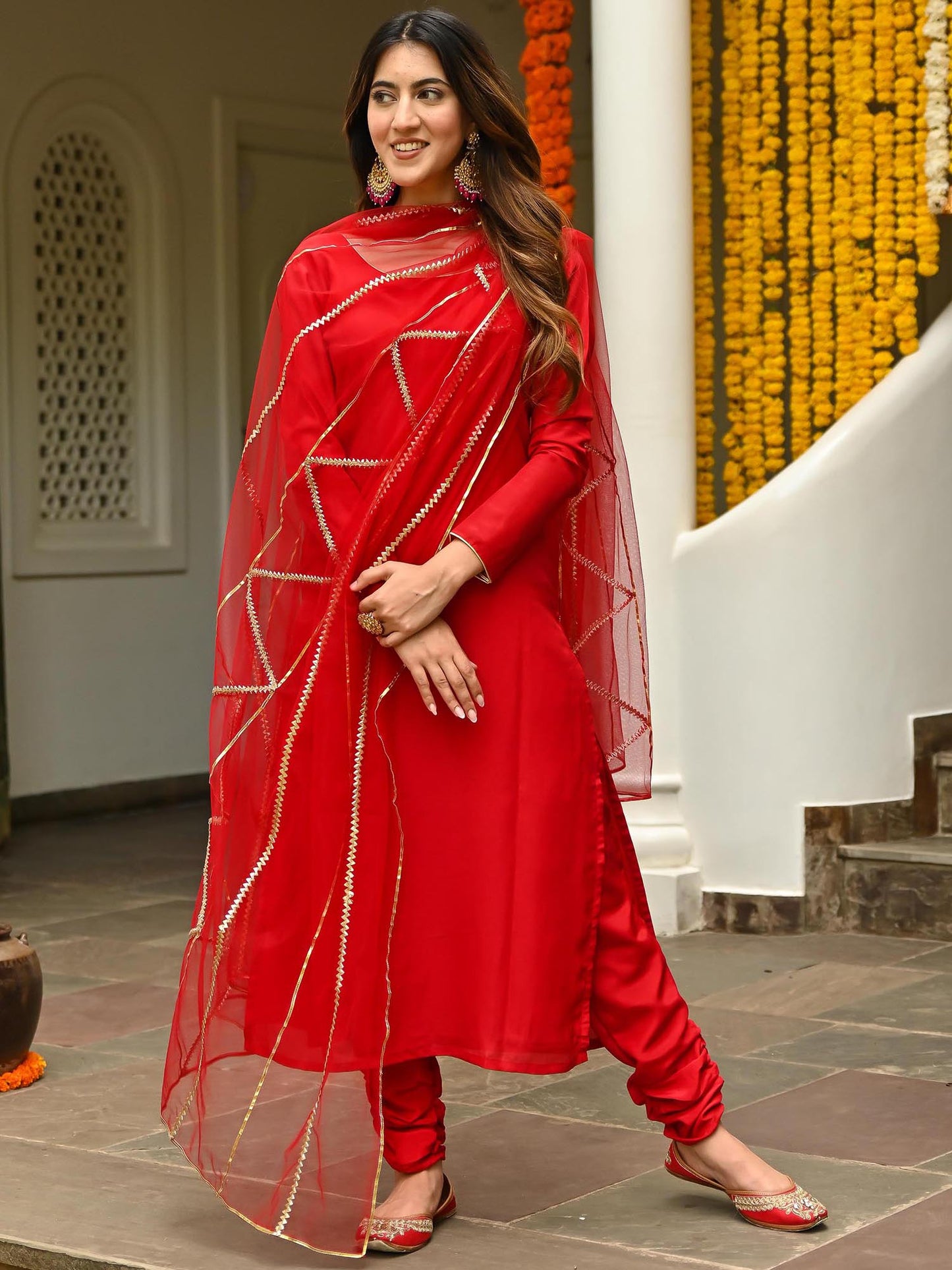Red Silk Kurta Set