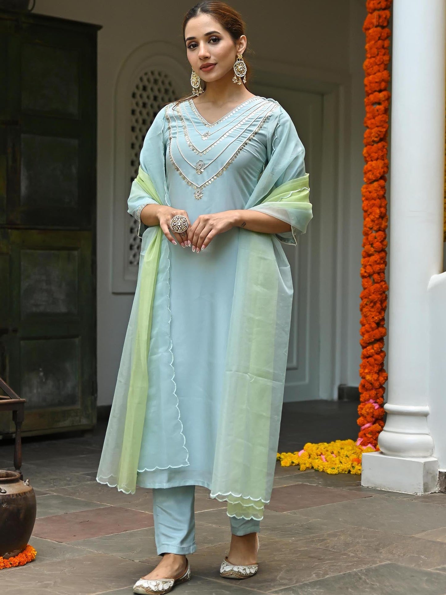 Blue Embroidered Kurta Set