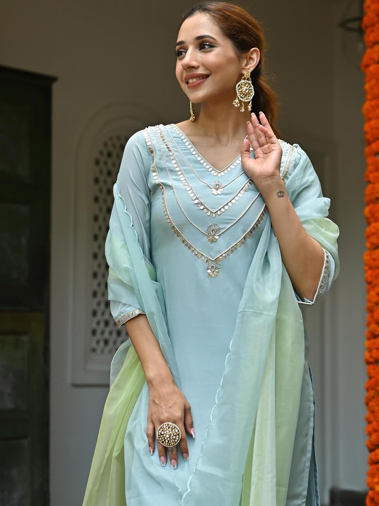 Blue Embroidered Kurta Set