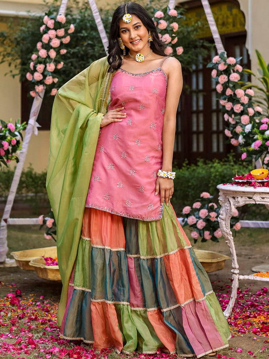 Pink Multicolored Kurta Sharara Set