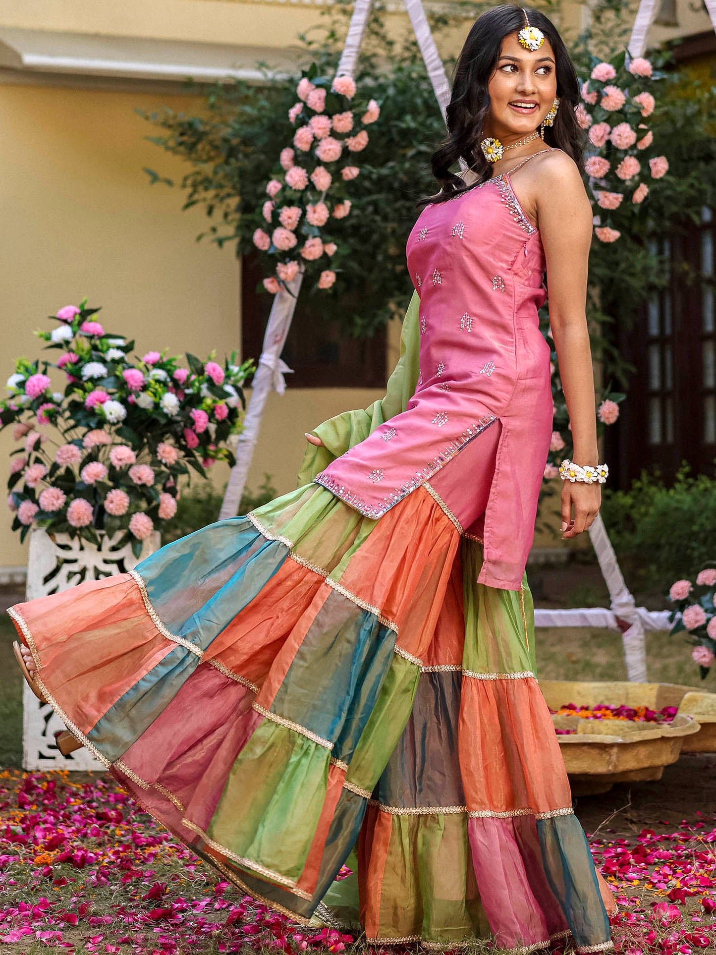 Pink Multicolored Kurta Sharara Set