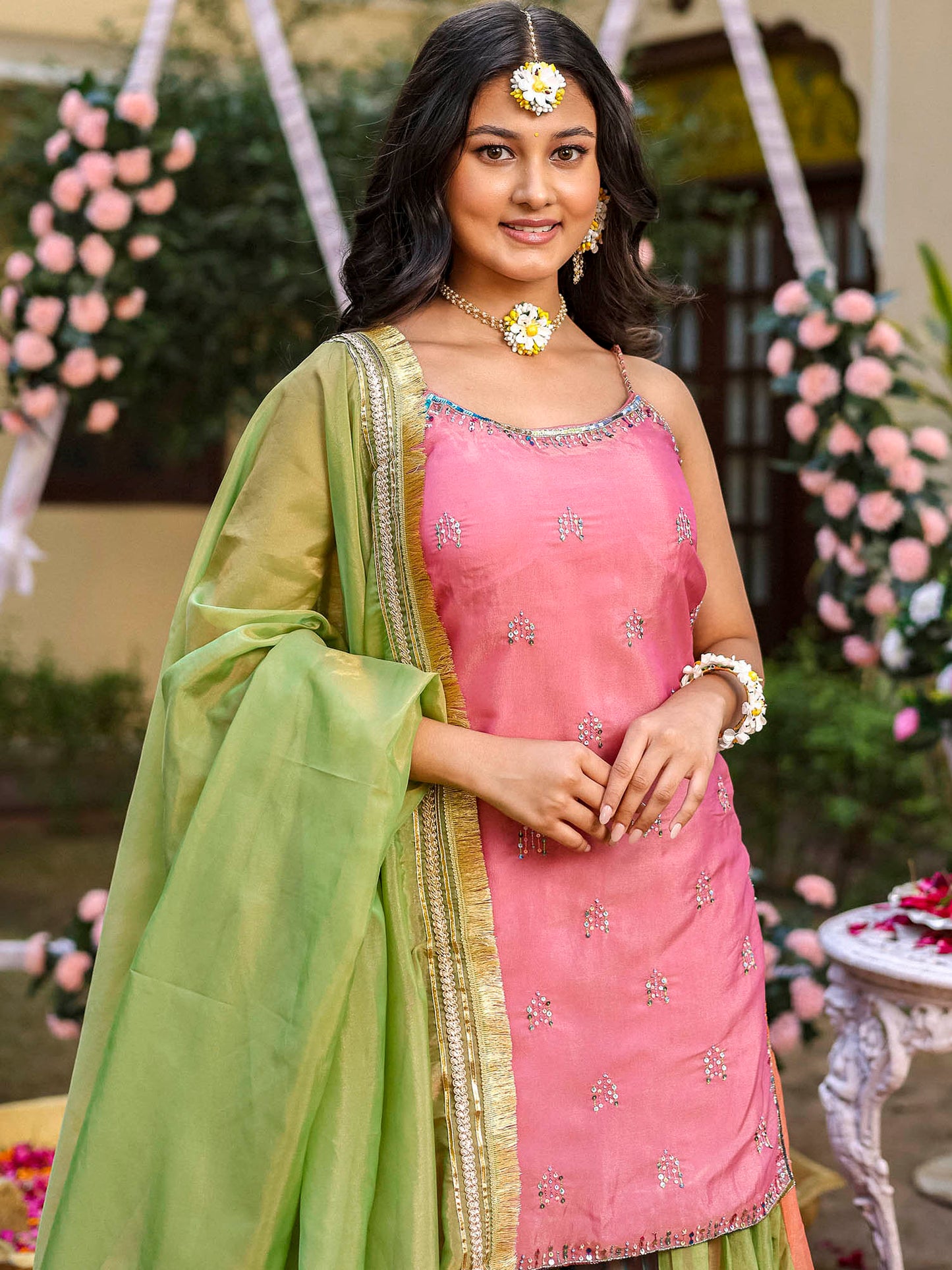Pink Multicolored Kurta Sharara Set