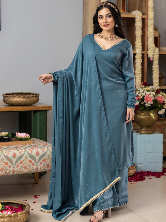 Earthy Blue Apricot Kurta Set